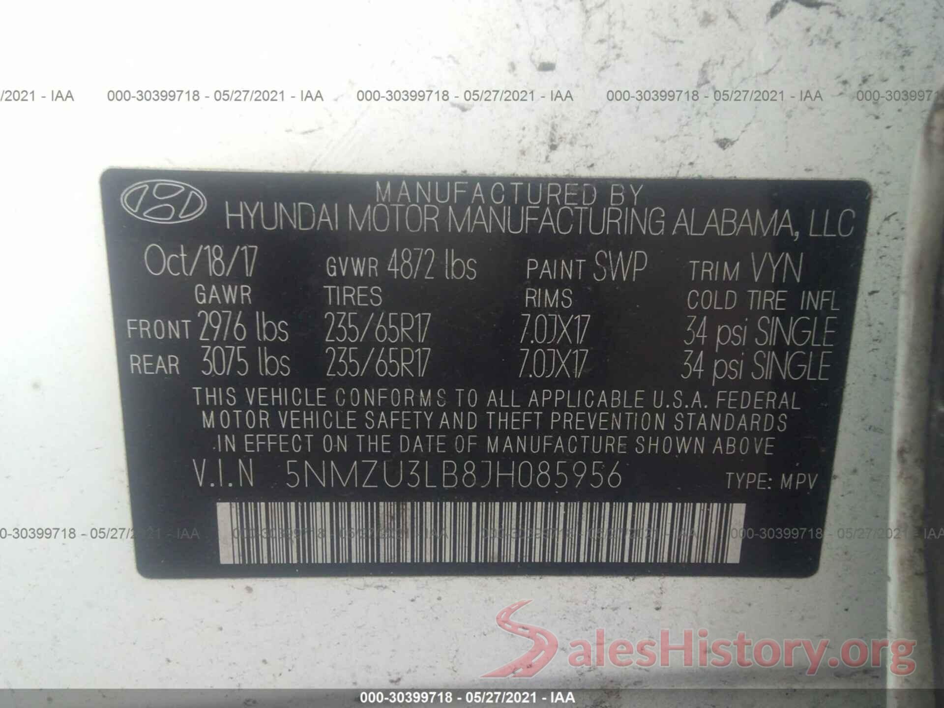 5NMZU3LB8JH085956 2018 HYUNDAI SANTA FE SPORT