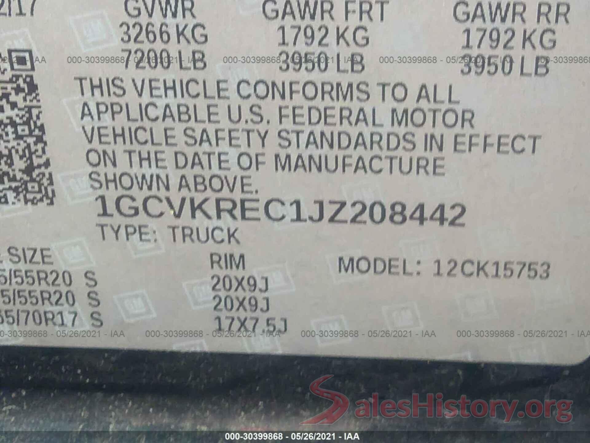 1GCVKREC1JZ208442 2018 CHEVROLET SILVERADO 1500