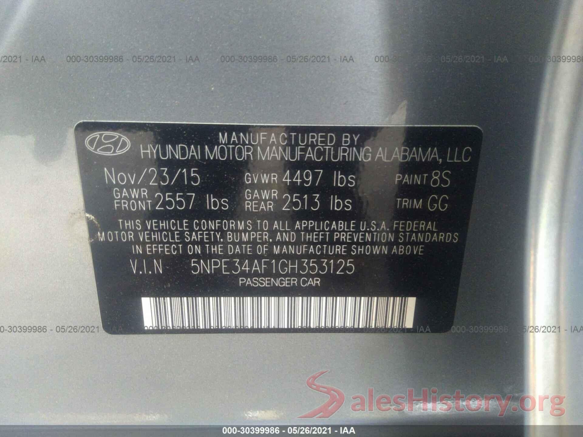 5NPE34AF1GH353125 2016 HYUNDAI SONATA