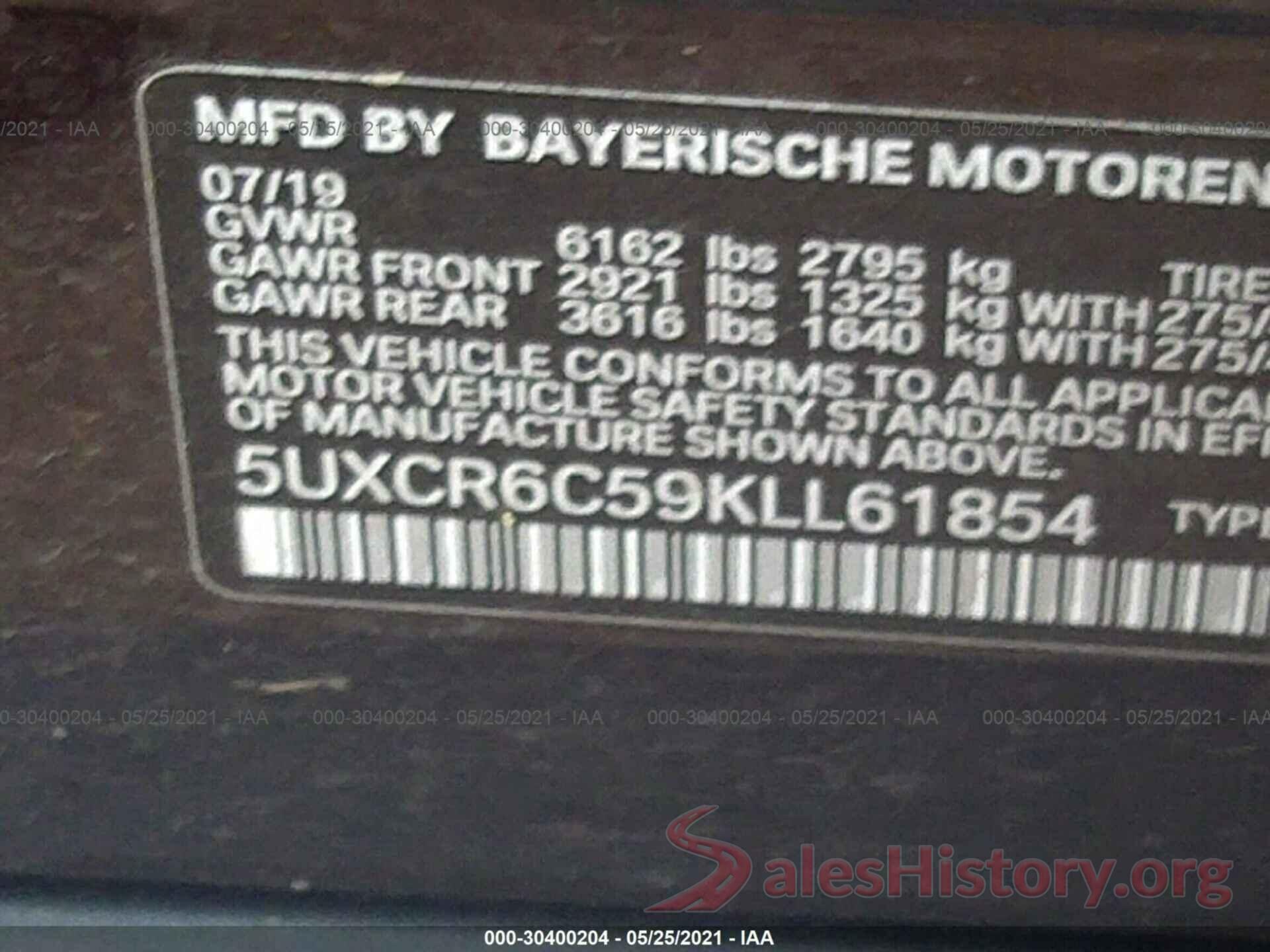 5UXCR6C59KLL61854 2019 BMW X5