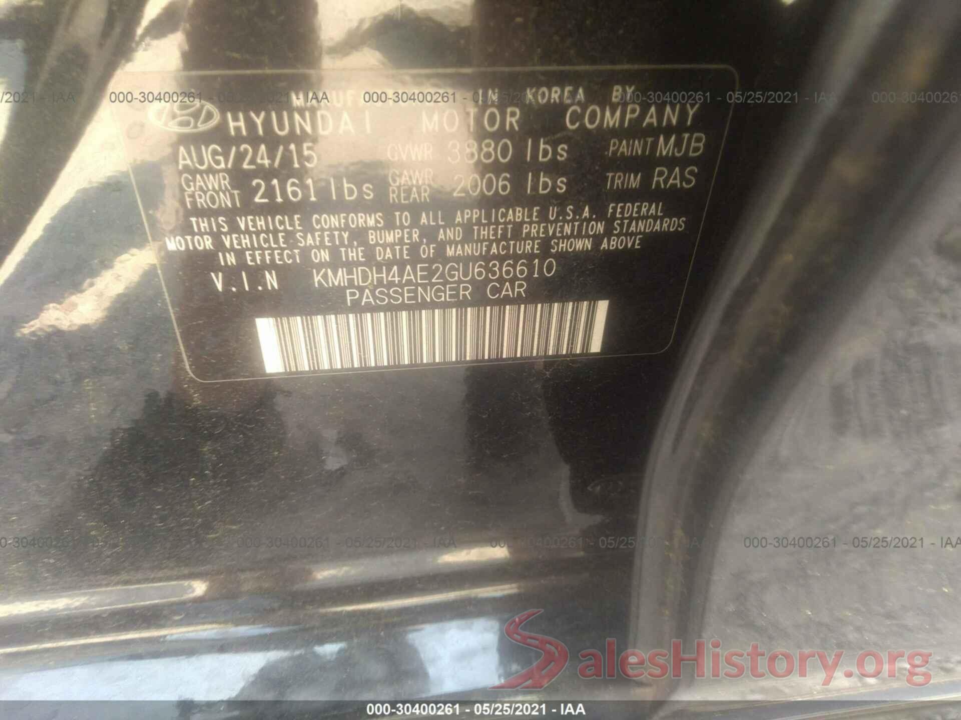 KMHDH4AE2GU636610 2016 HYUNDAI ELANTRA