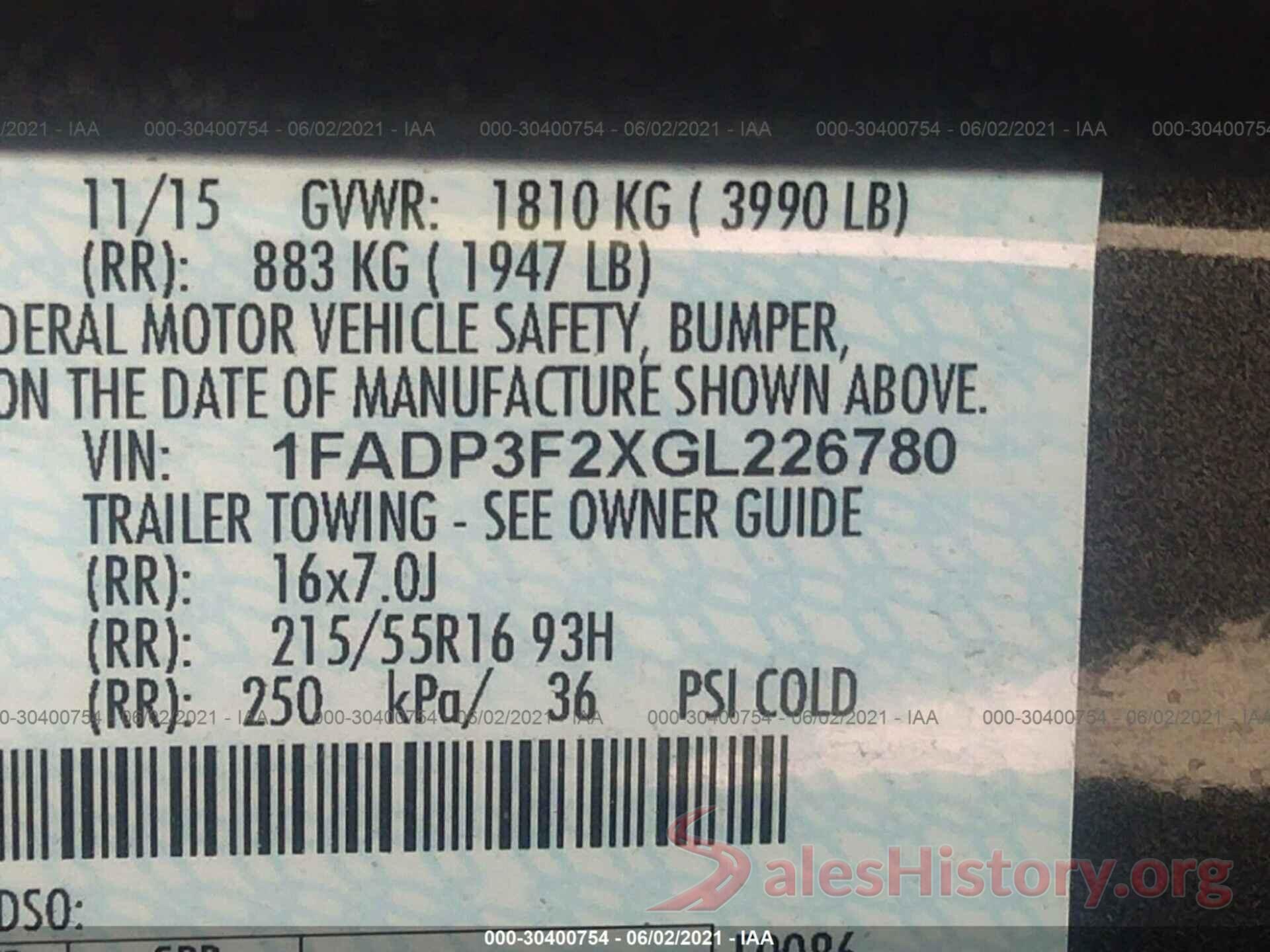 1FADP3F2XGL226780 2016 FORD FOCUS