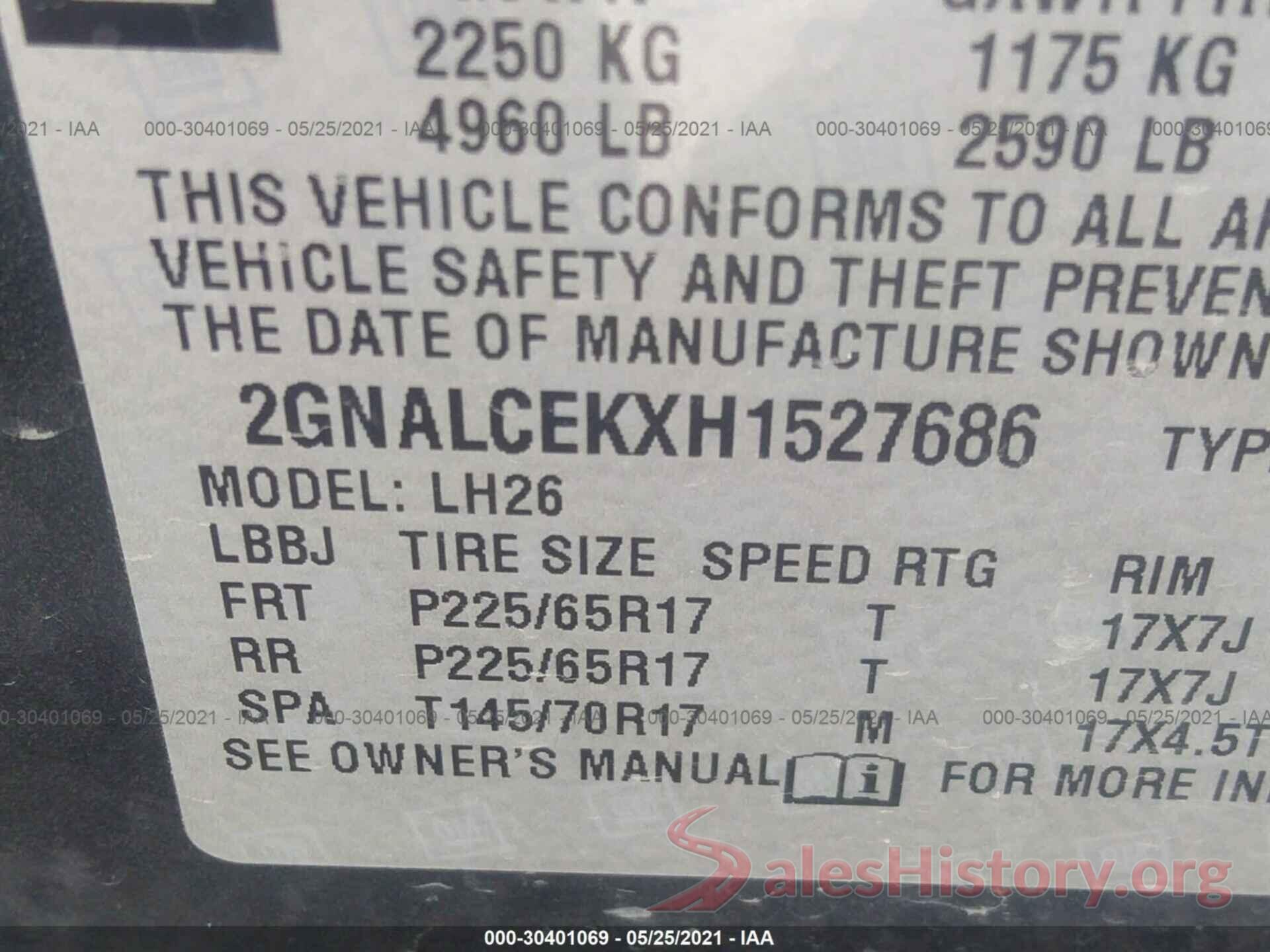 2GNALCEKXH1527686 2017 CHEVROLET EQUINOX