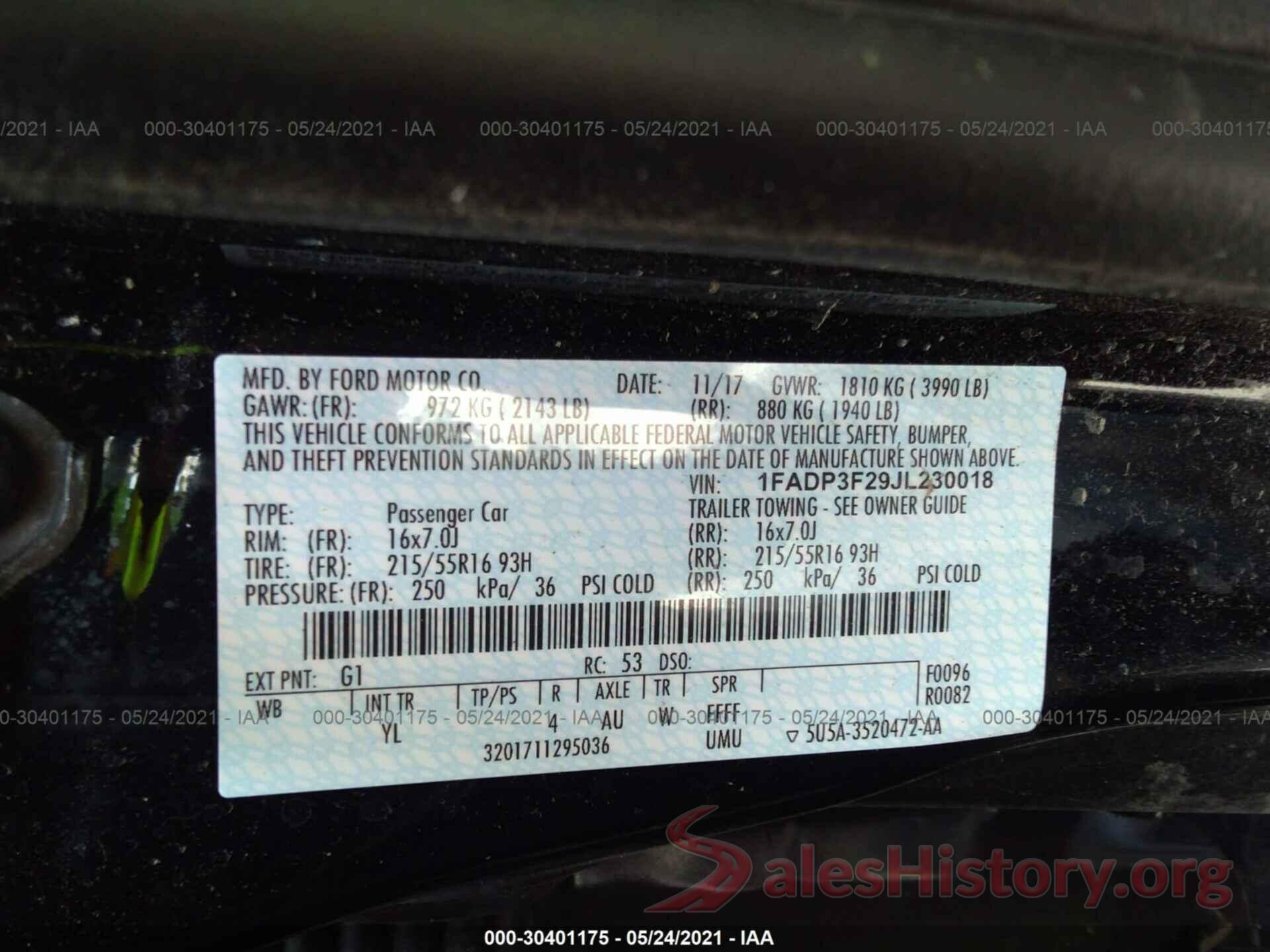 1FADP3F29JL230018 2018 FORD FOCUS