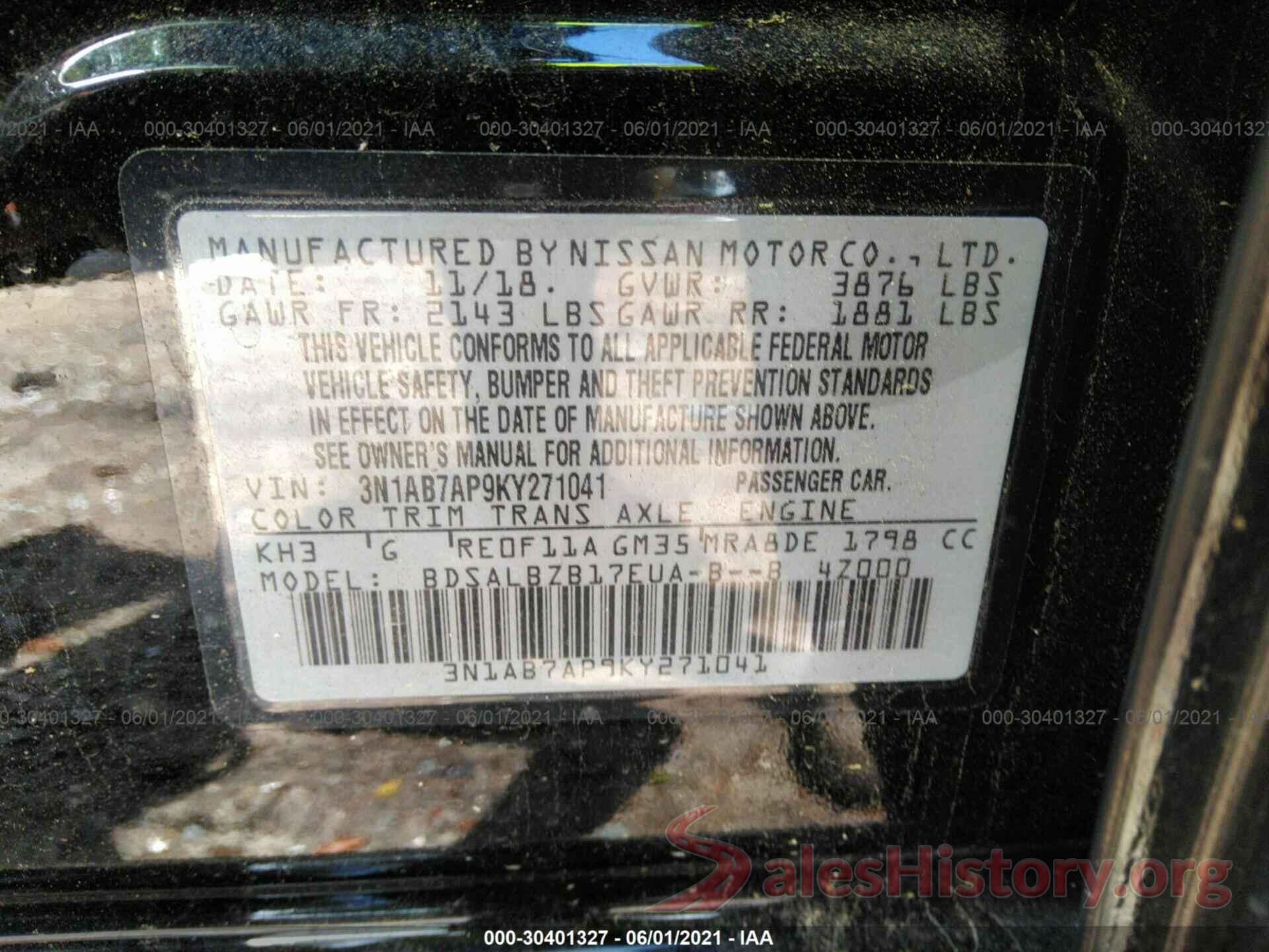 3N1AB7AP9KY271041 2019 NISSAN SENTRA