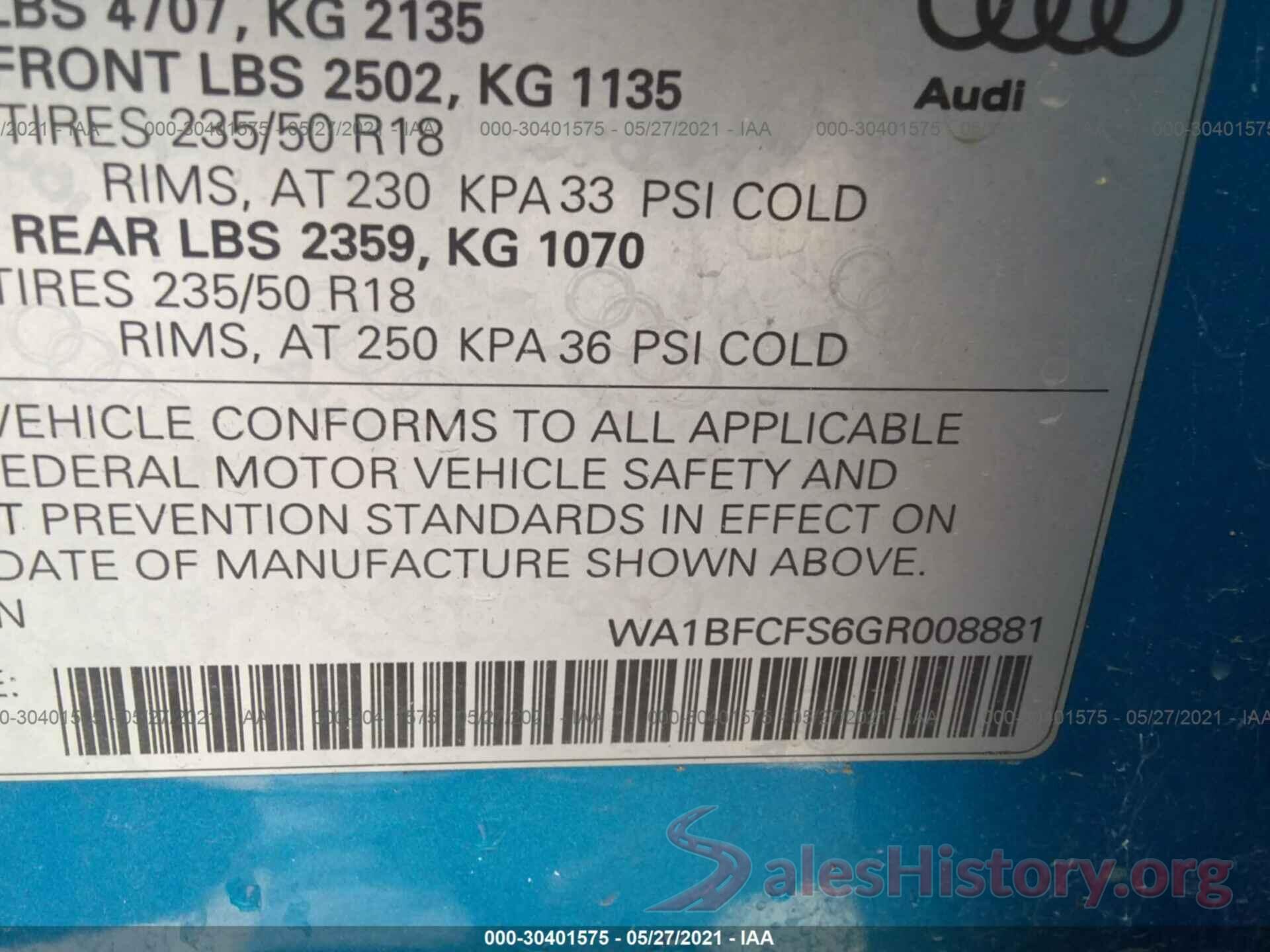 WA1BFCFS6GR008881 2016 AUDI Q3