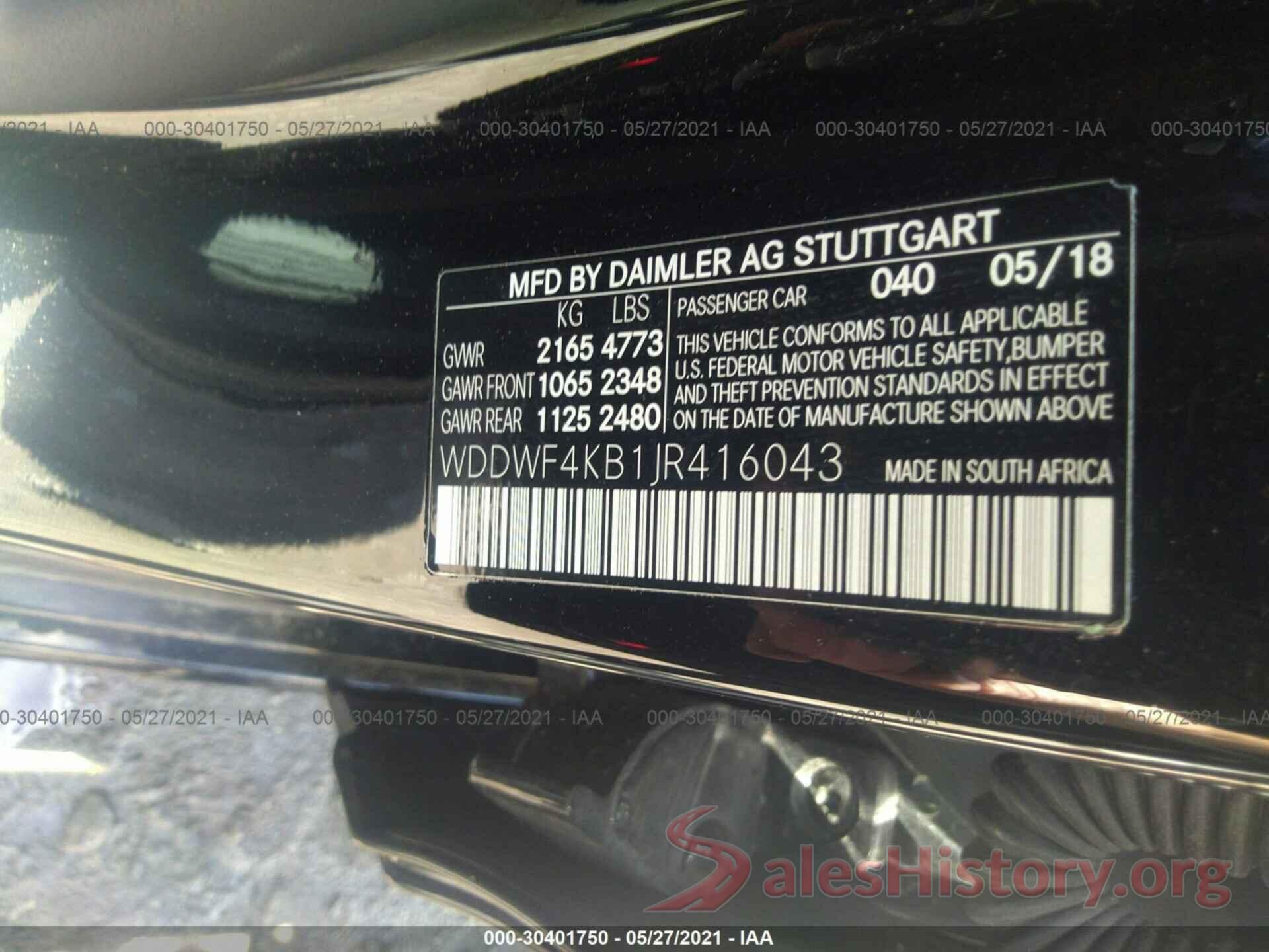 WDDWF4KB1JR416043 2018 MERCEDES-BENZ C-CLASS