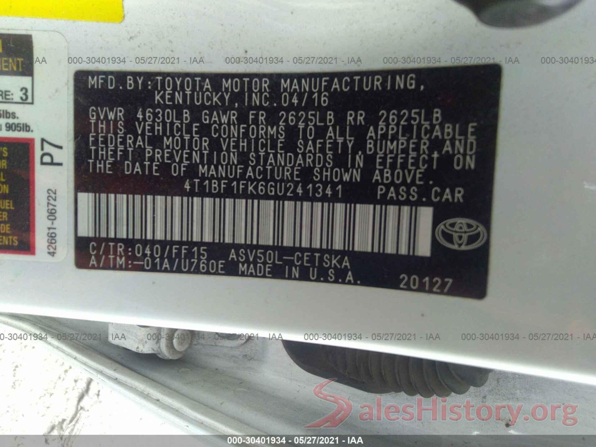 4T1BF1FK6GU241341 2016 TOYOTA CAMRY