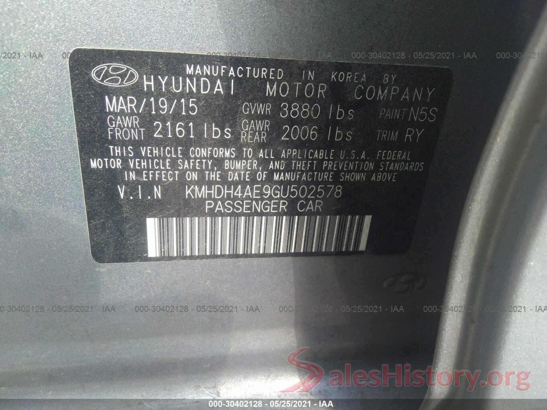 KMHDH4AE9GU502578 2016 HYUNDAI ELANTRA