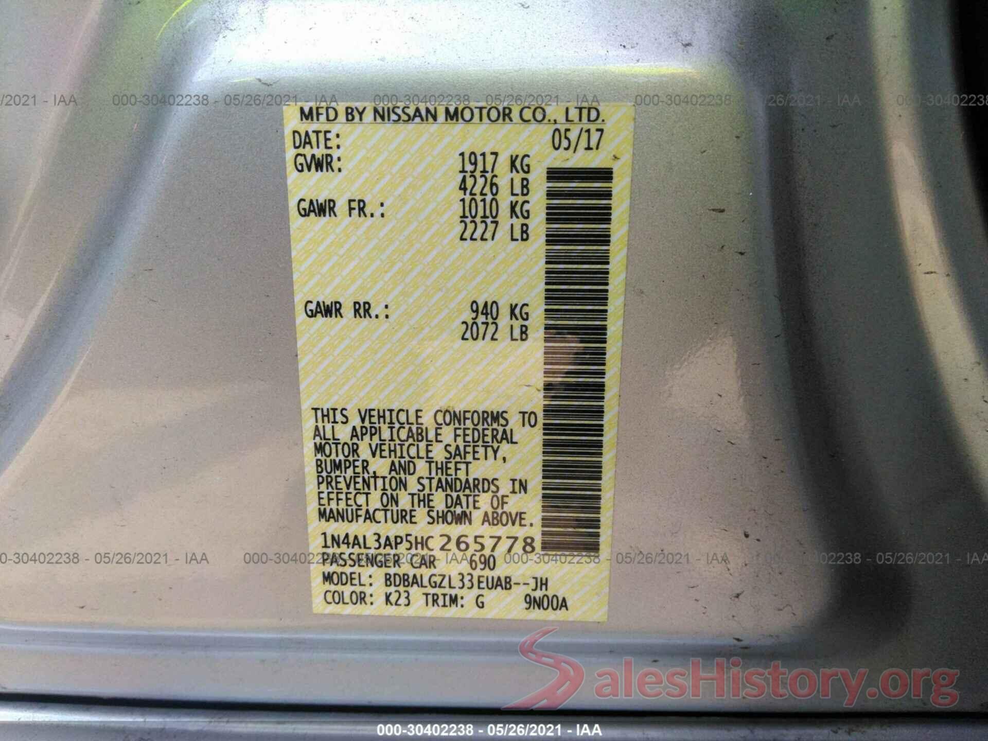 1N4AL3AP5HC265778 2017 NISSAN ALTIMA