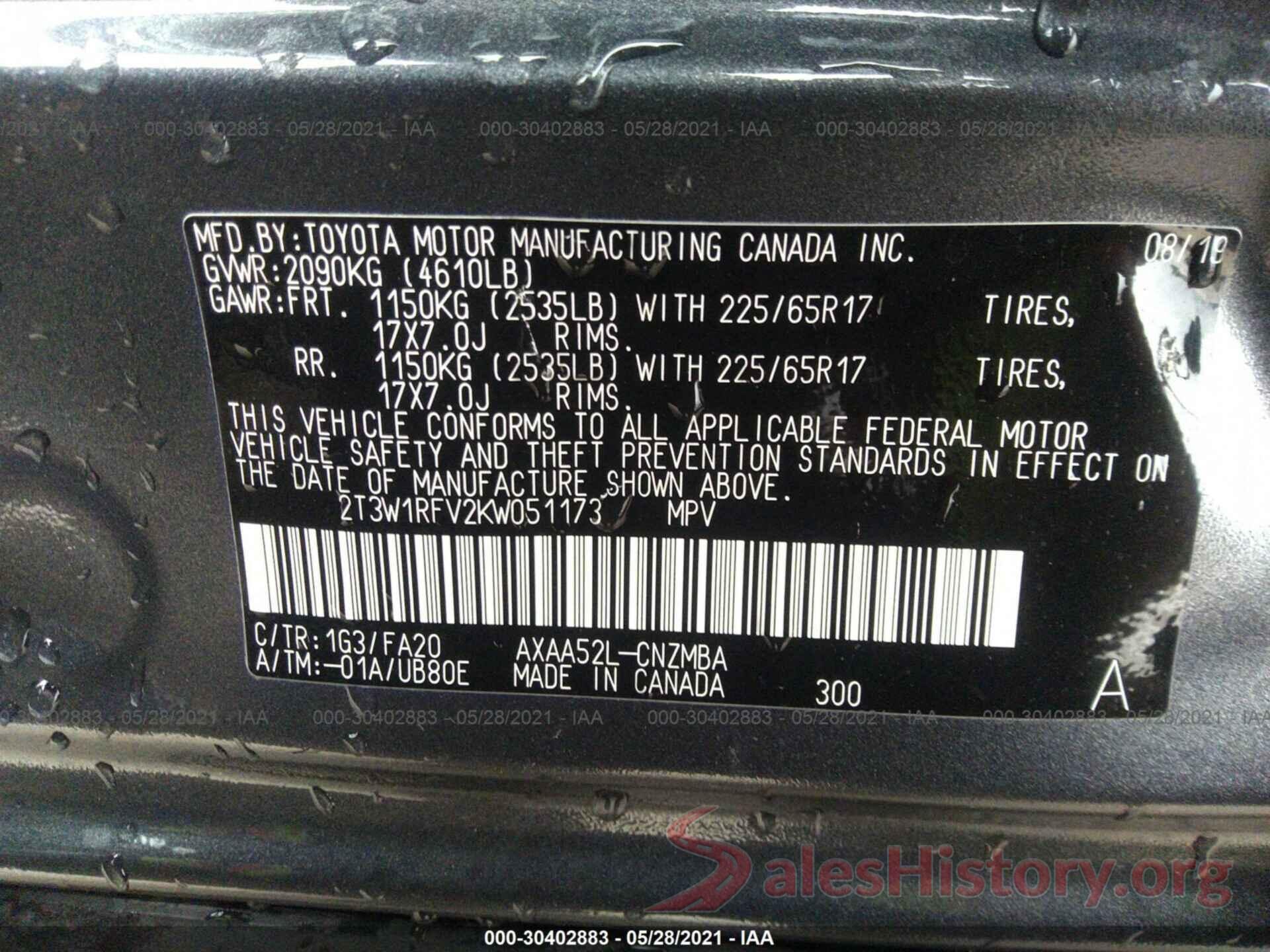 2T3W1RFV2KW051173 2019 TOYOTA RAV4