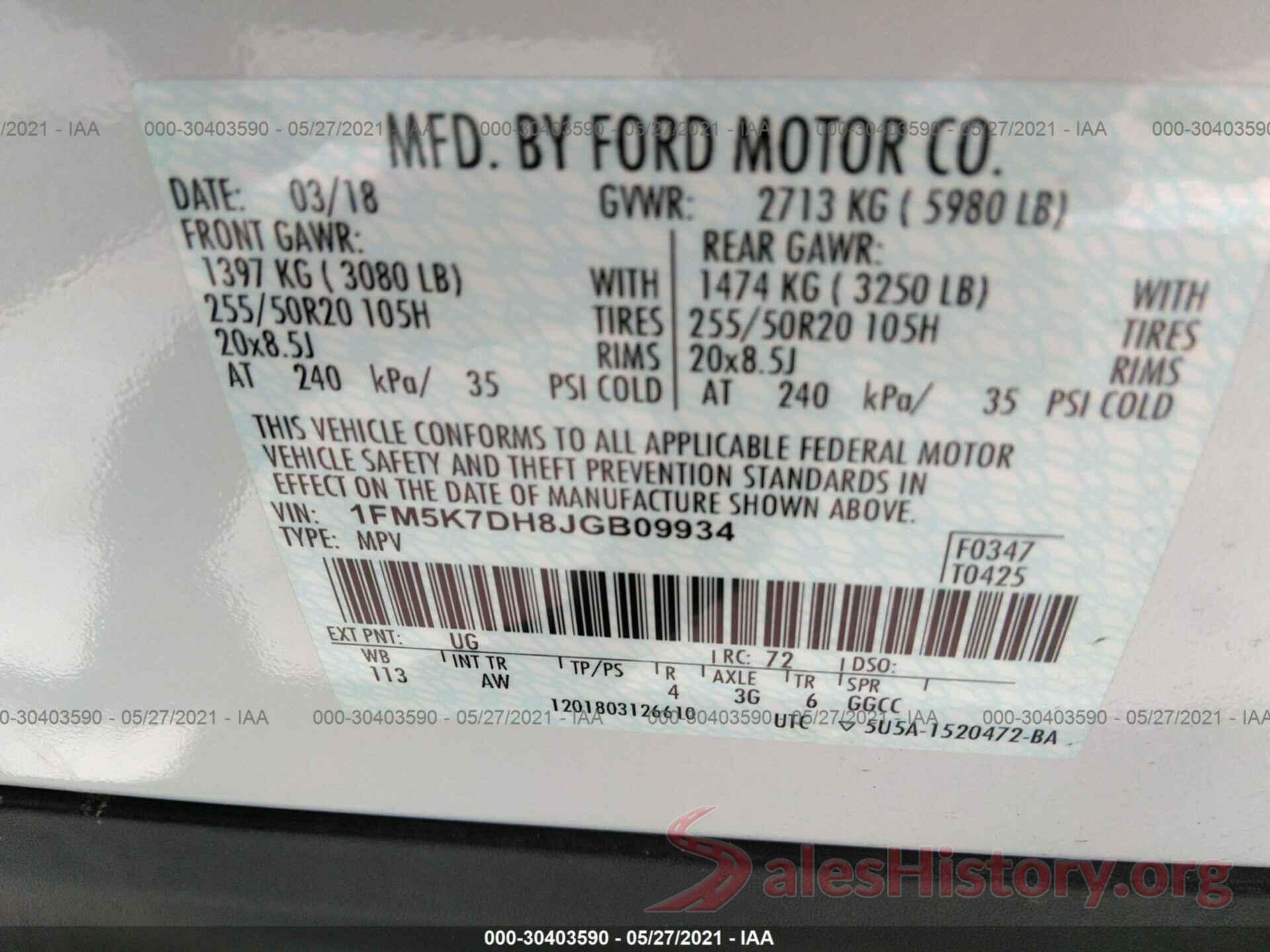 1FM5K7DH8JGB09934 2018 FORD EXPLORER