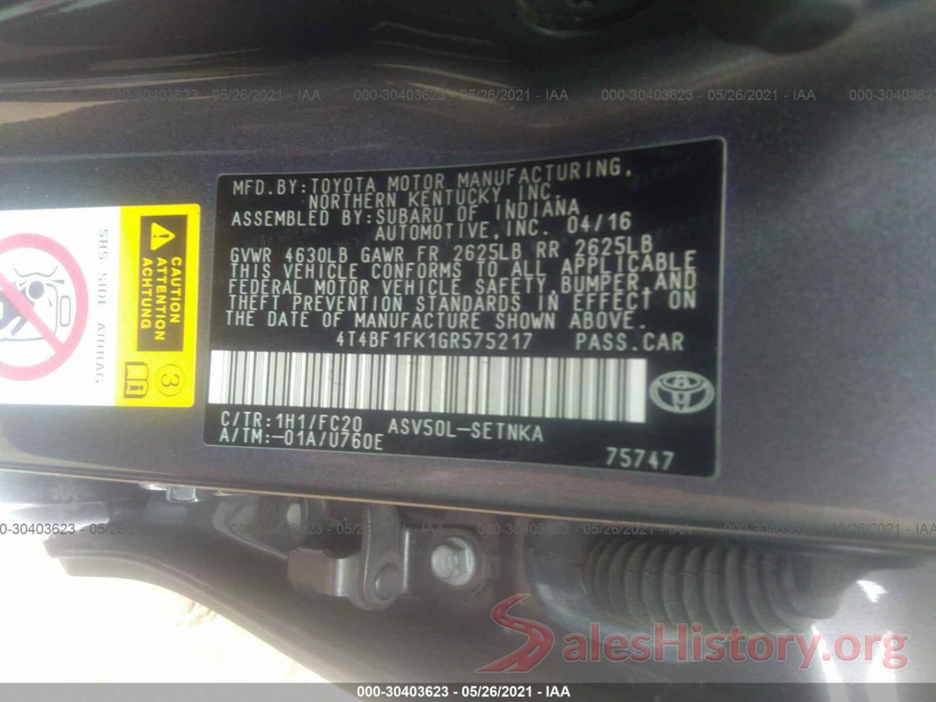 4T4BF1FK1GR575217 2016 TOYOTA CAMRY