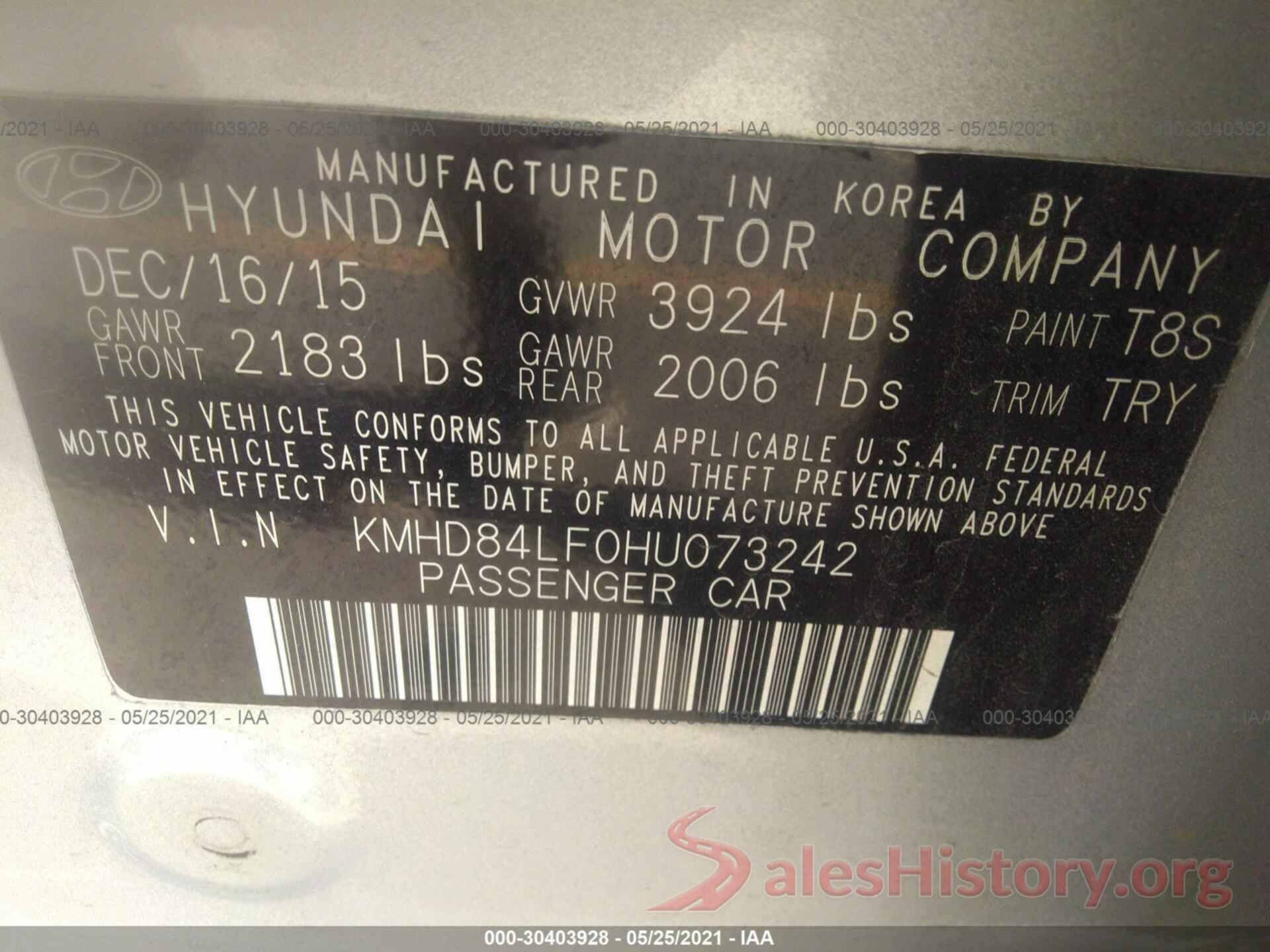 KMHD84LF0HU073242 2017 HYUNDAI ELANTRA