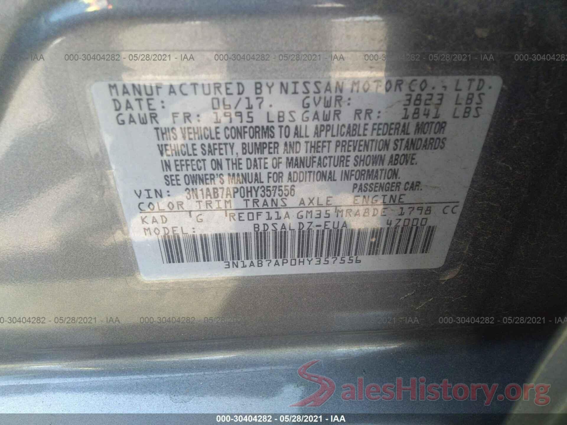 3N1AB7AP0HY357556 2017 NISSAN SENTRA