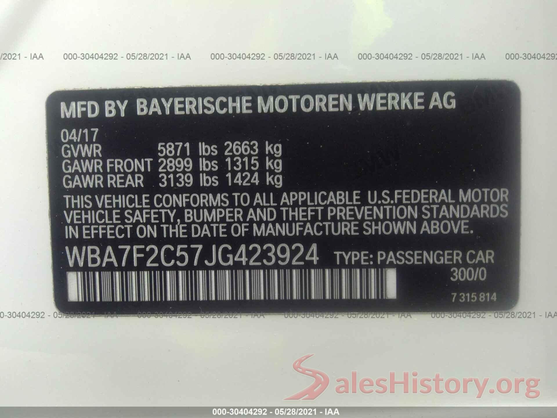 WBA7F2C57JG423924 2018 BMW 7 SERIES