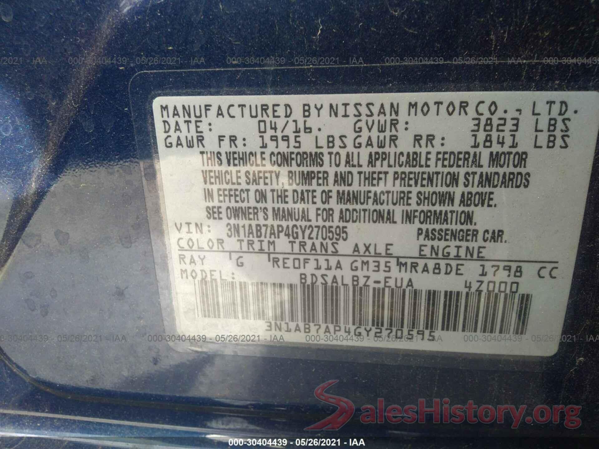 3N1AB7AP4GY270595 2016 NISSAN SENTRA