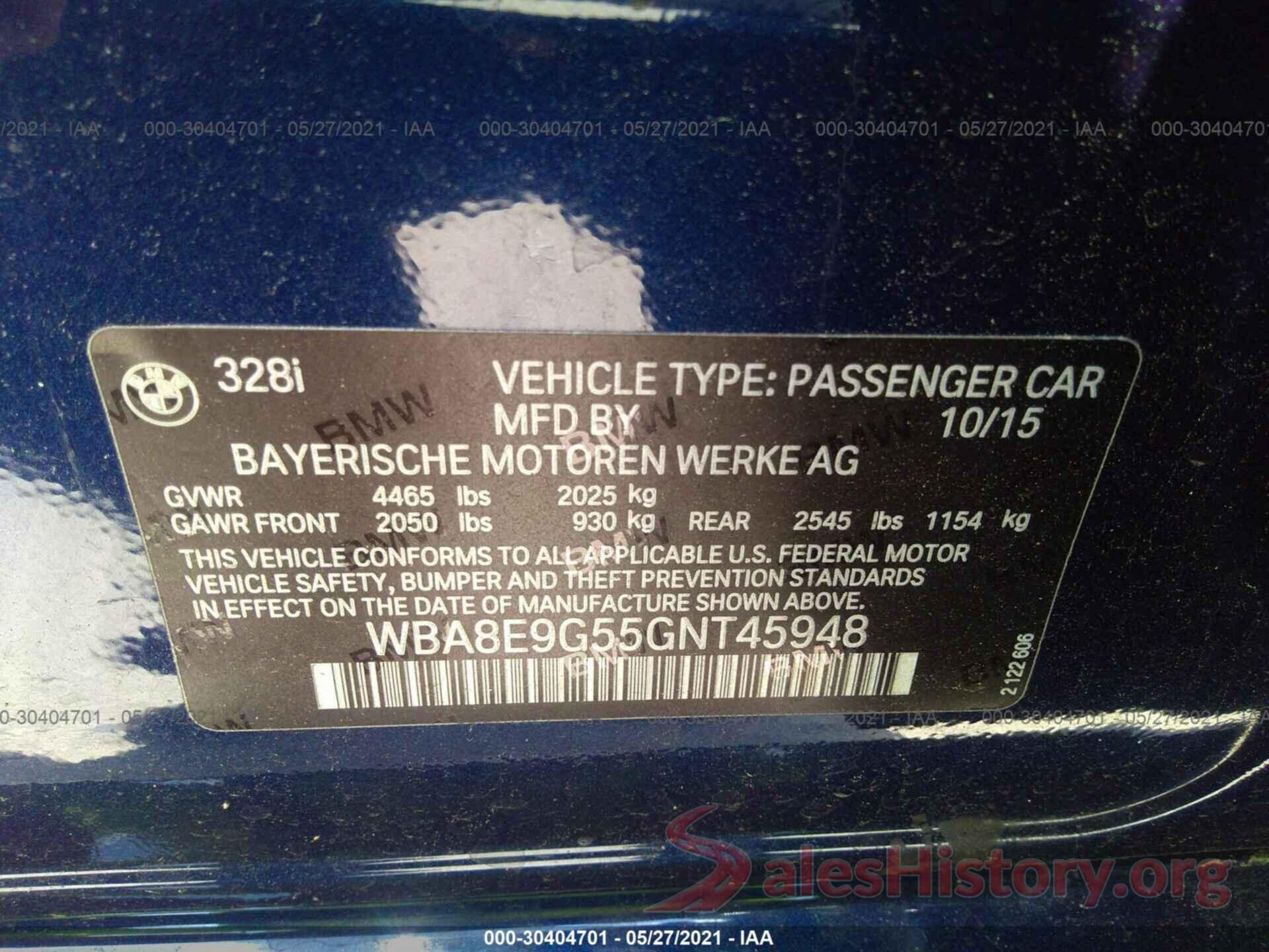 WBA8E9G55GNT45948 2016 BMW 3 SERIES