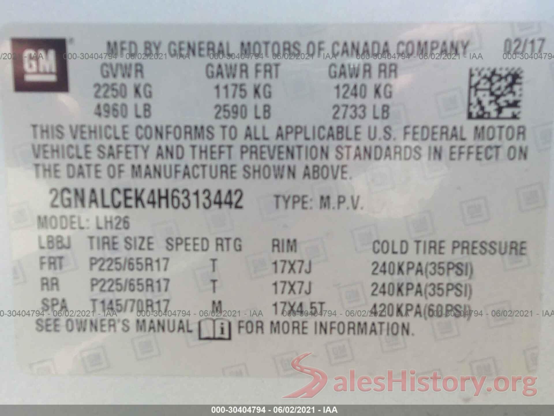 2GNALCEK4H6313442 2017 CHEVROLET EQUINOX