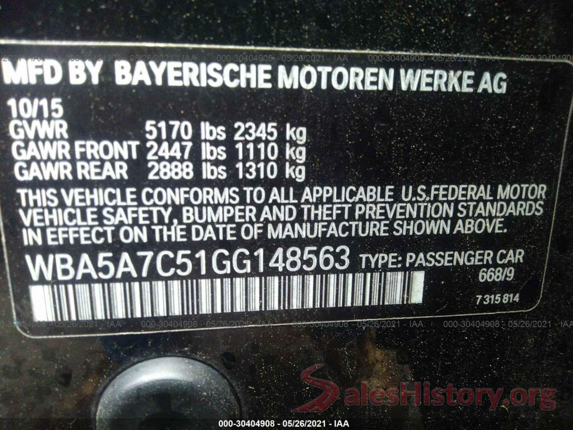 WBA5A7C51GG148563 2016 BMW 5 SERIES