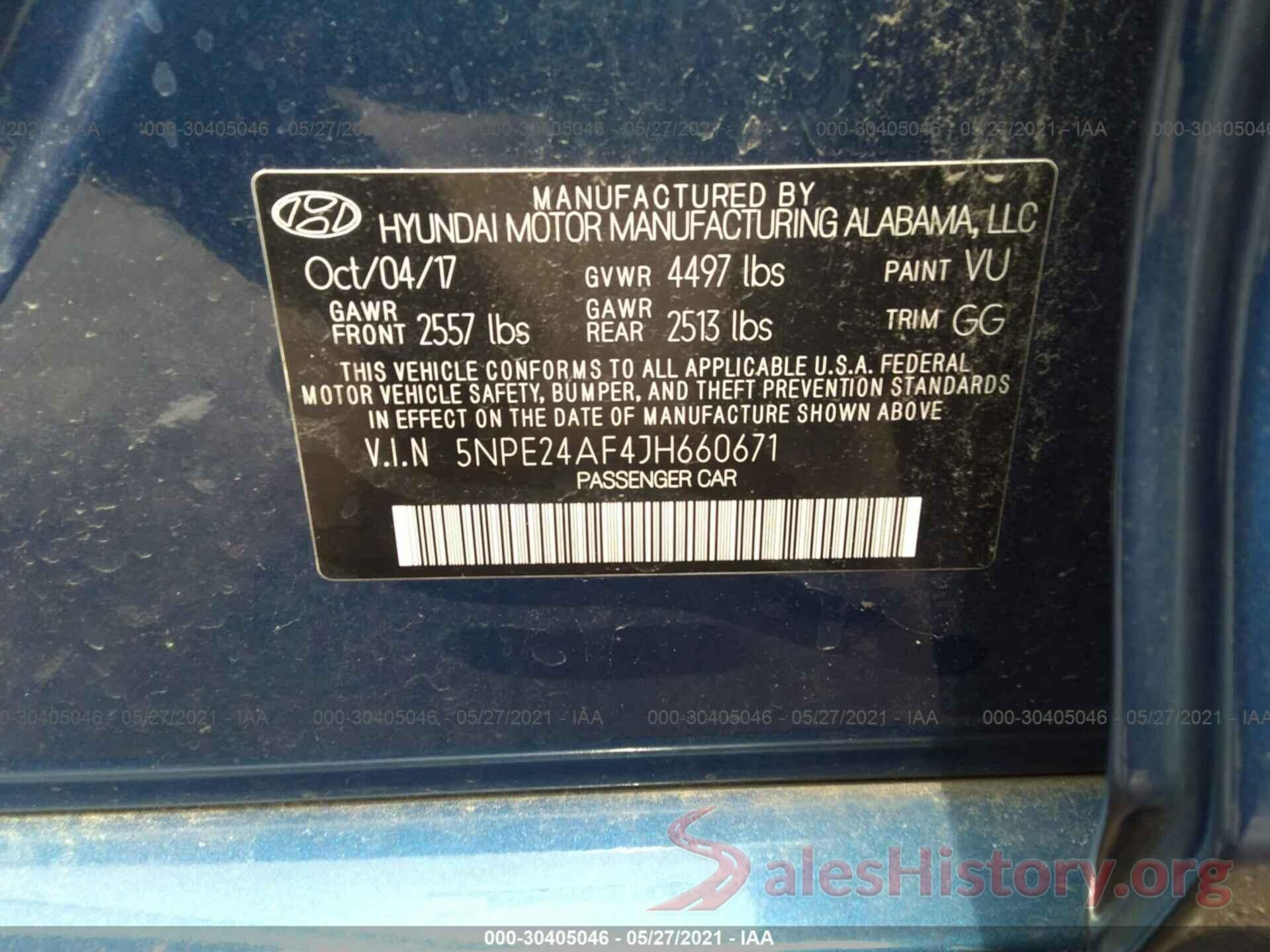 5NPE24AF4JH660671 2018 HYUNDAI SONATA