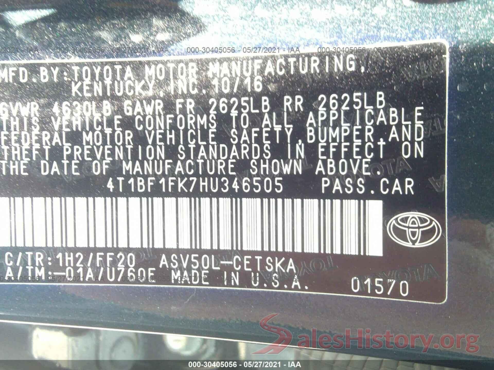 4T1BF1FK7HU346505 2017 TOYOTA CAMRY