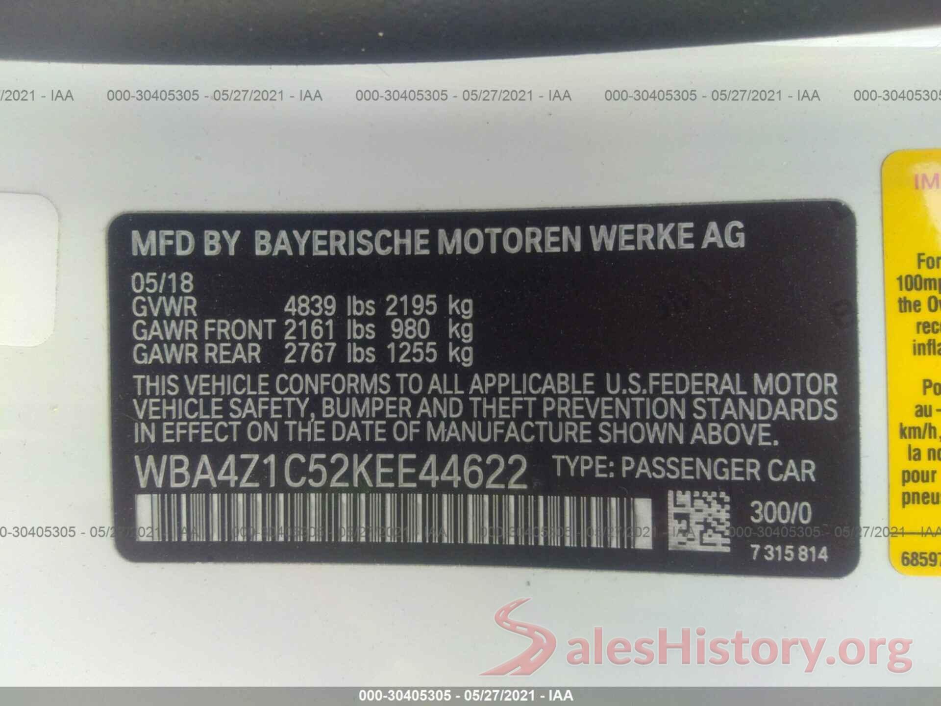 WBA4Z1C52KEE44622 2019 BMW 4 SERIES