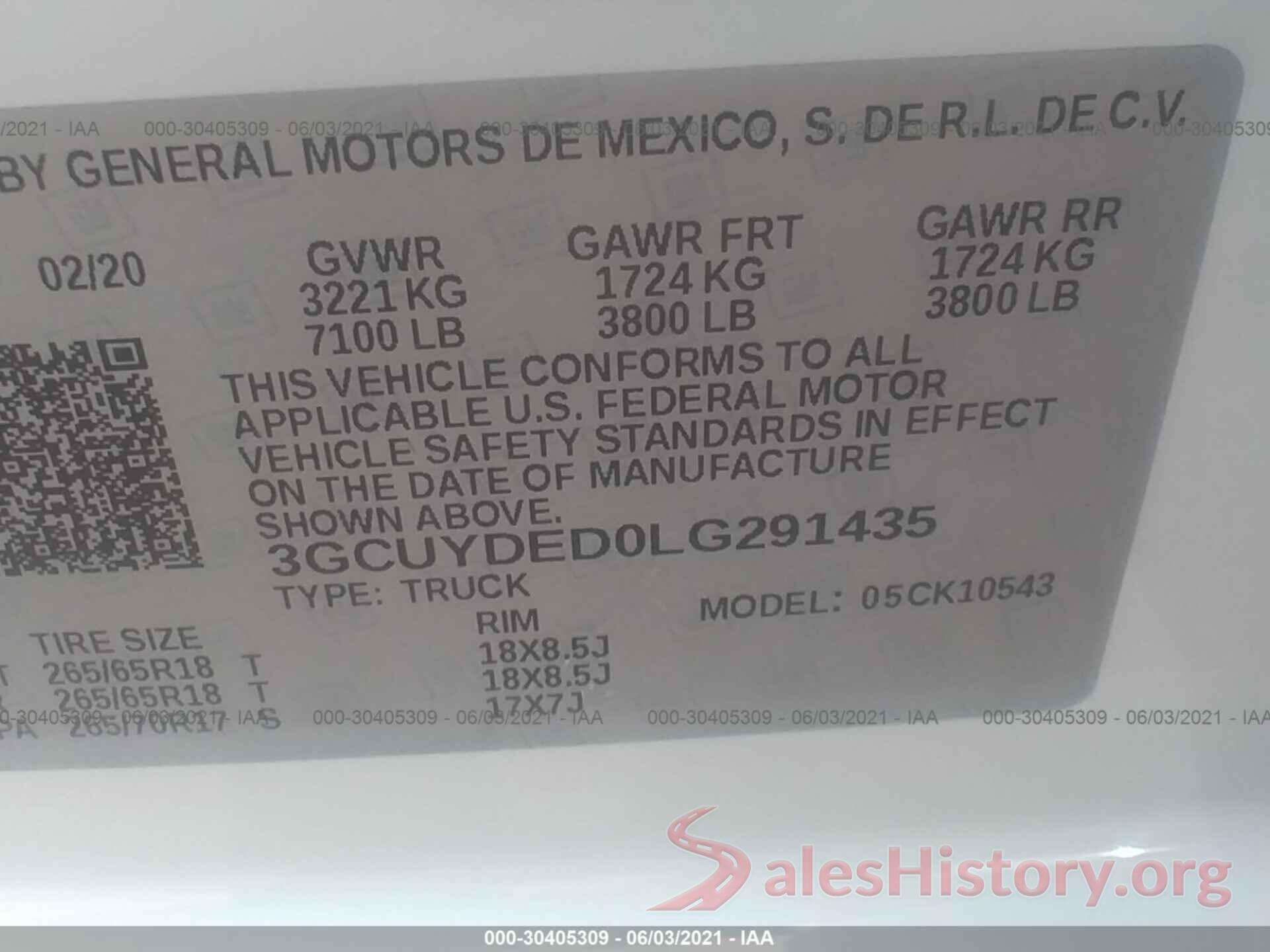 3GCUYDED0LG291435 2020 CHEVROLET SILVERADO 1500