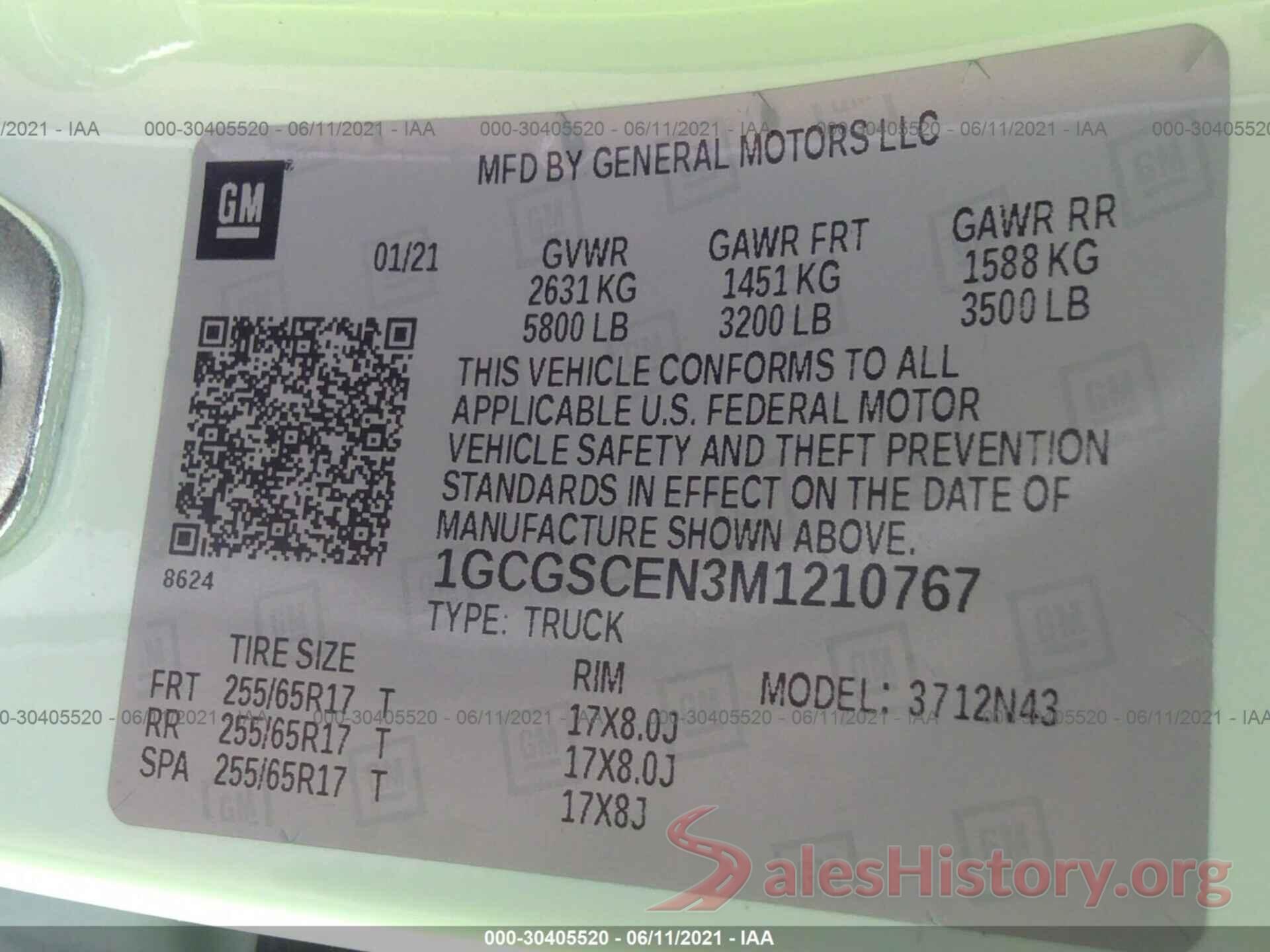 1GCGSCEN3M1210767 2021 CHEVROLET COLORADO