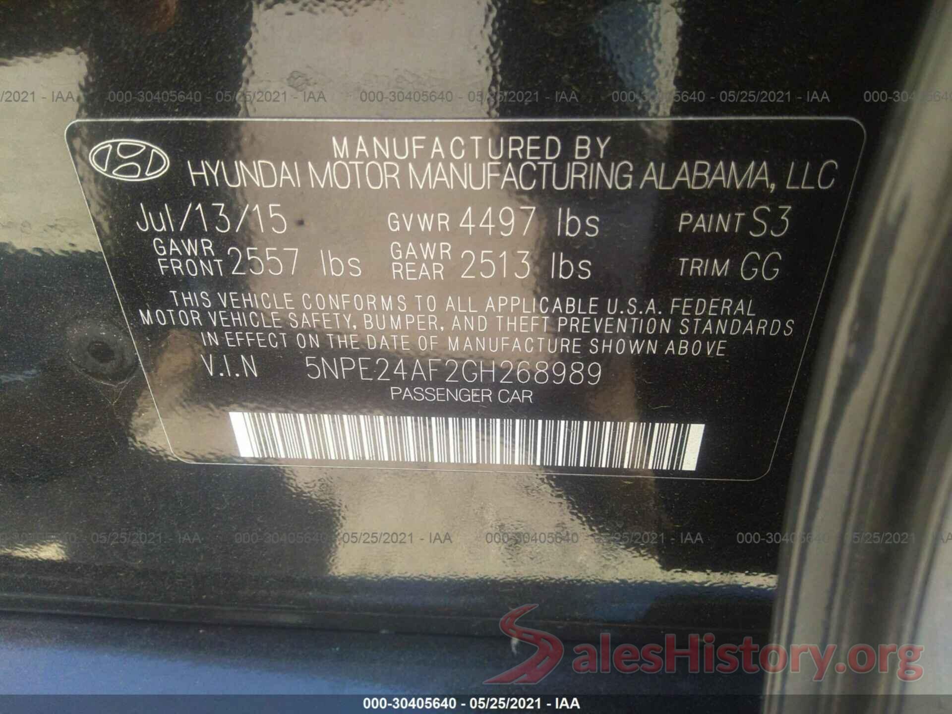 5NPE24AF2GH268989 2016 HYUNDAI SONATA