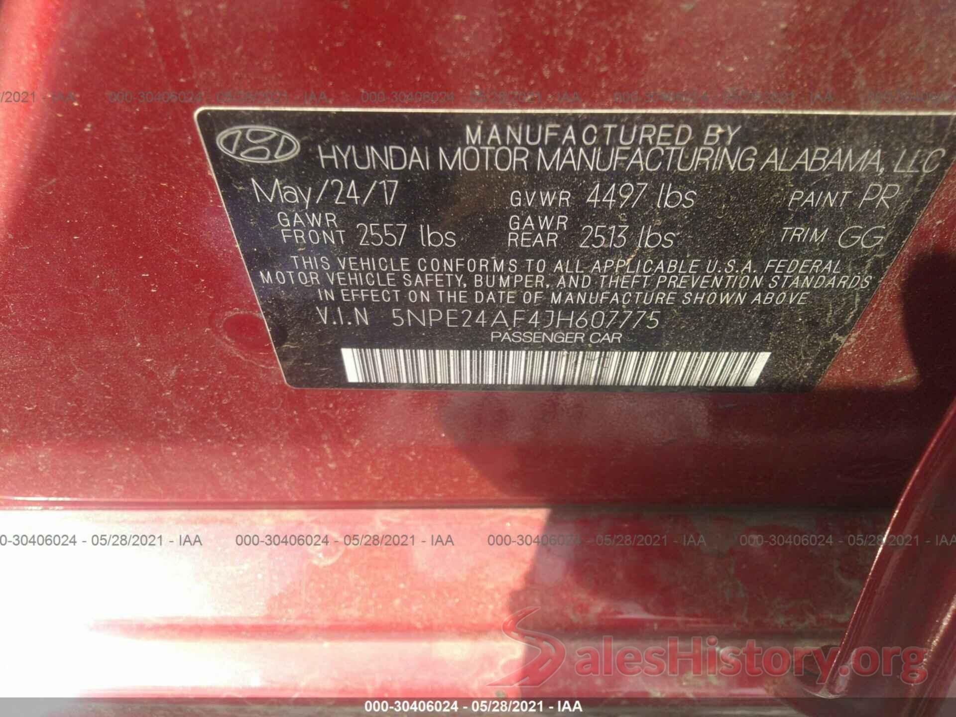 5NPE24AF4JH607775 2018 HYUNDAI SONATA