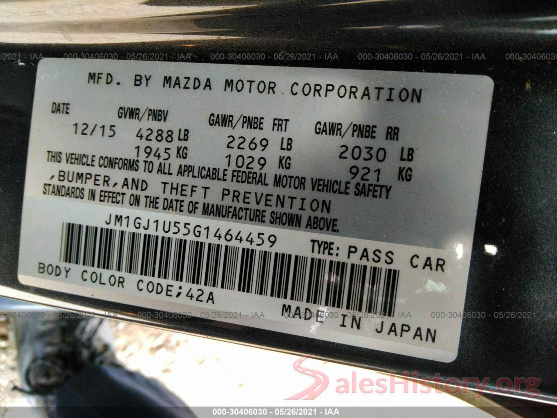 JM1GJ1U55G1464459 2016 MAZDA MAZDA6