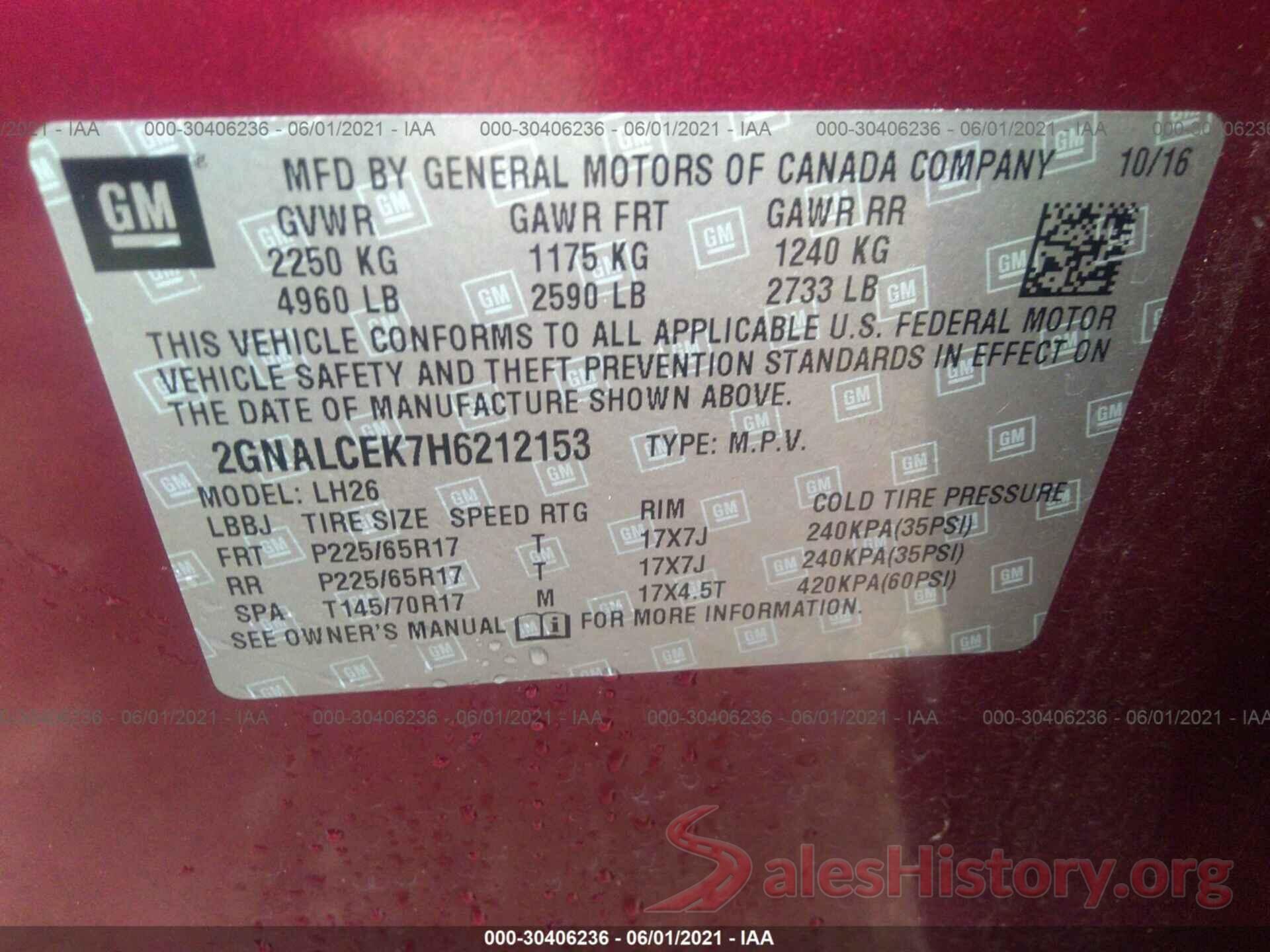 2GNALCEK7H6212153 2017 CHEVROLET EQUINOX