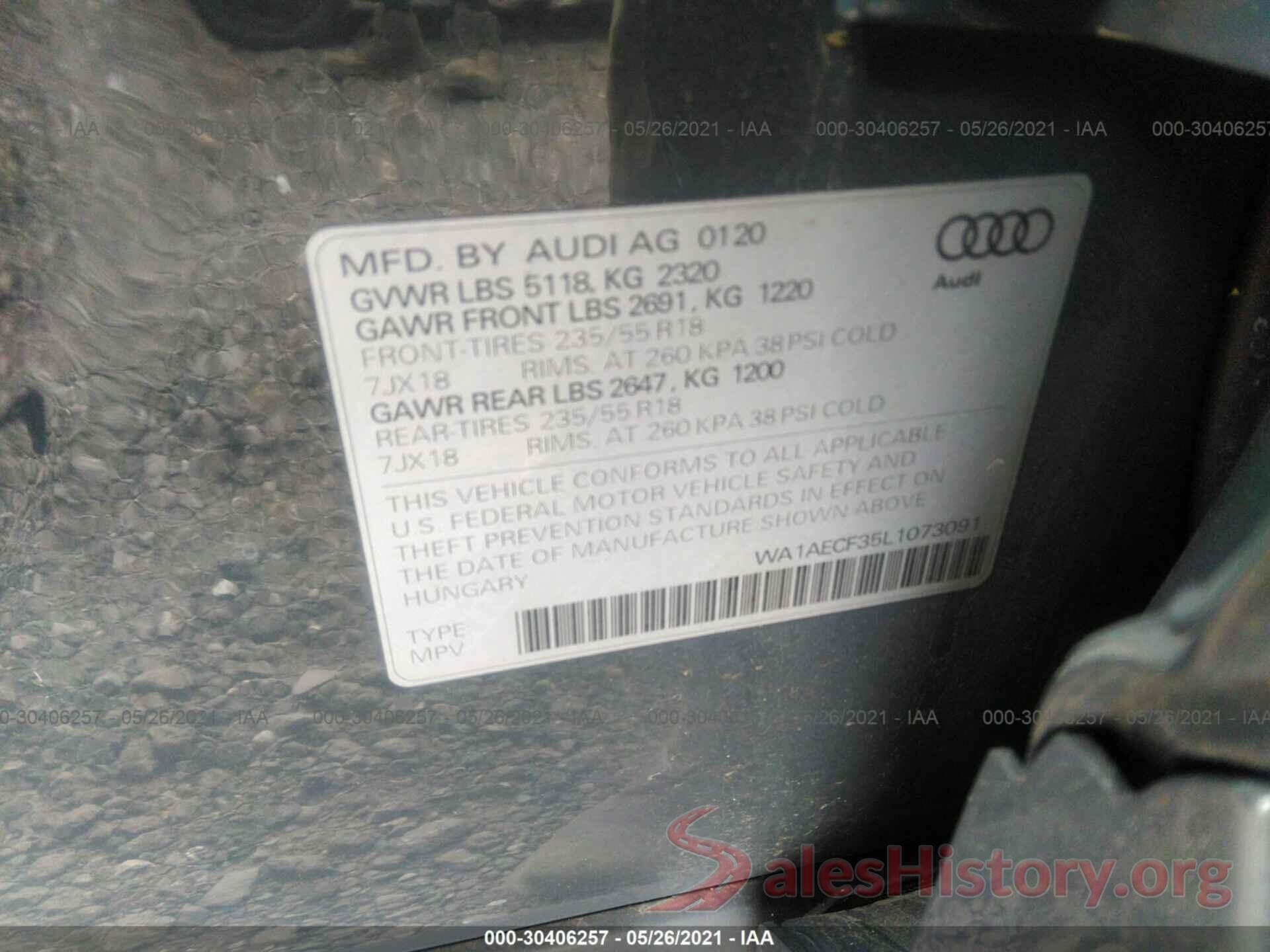 WA1AECF35L1073091 2020 AUDI Q3