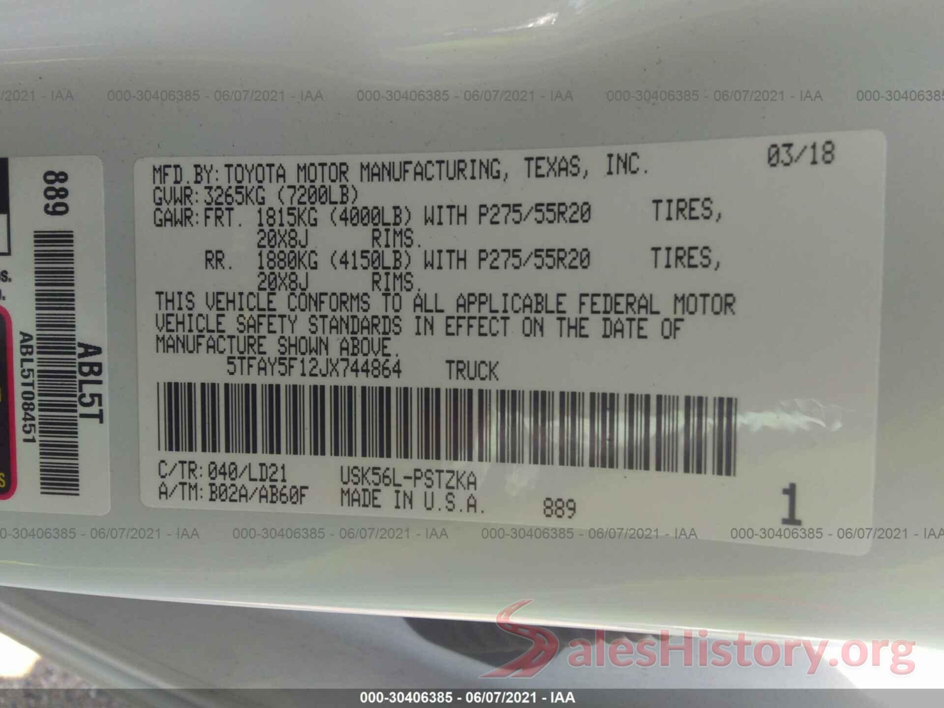 5TFAY5F12JX744864 2018 TOYOTA TUNDRA 4WD