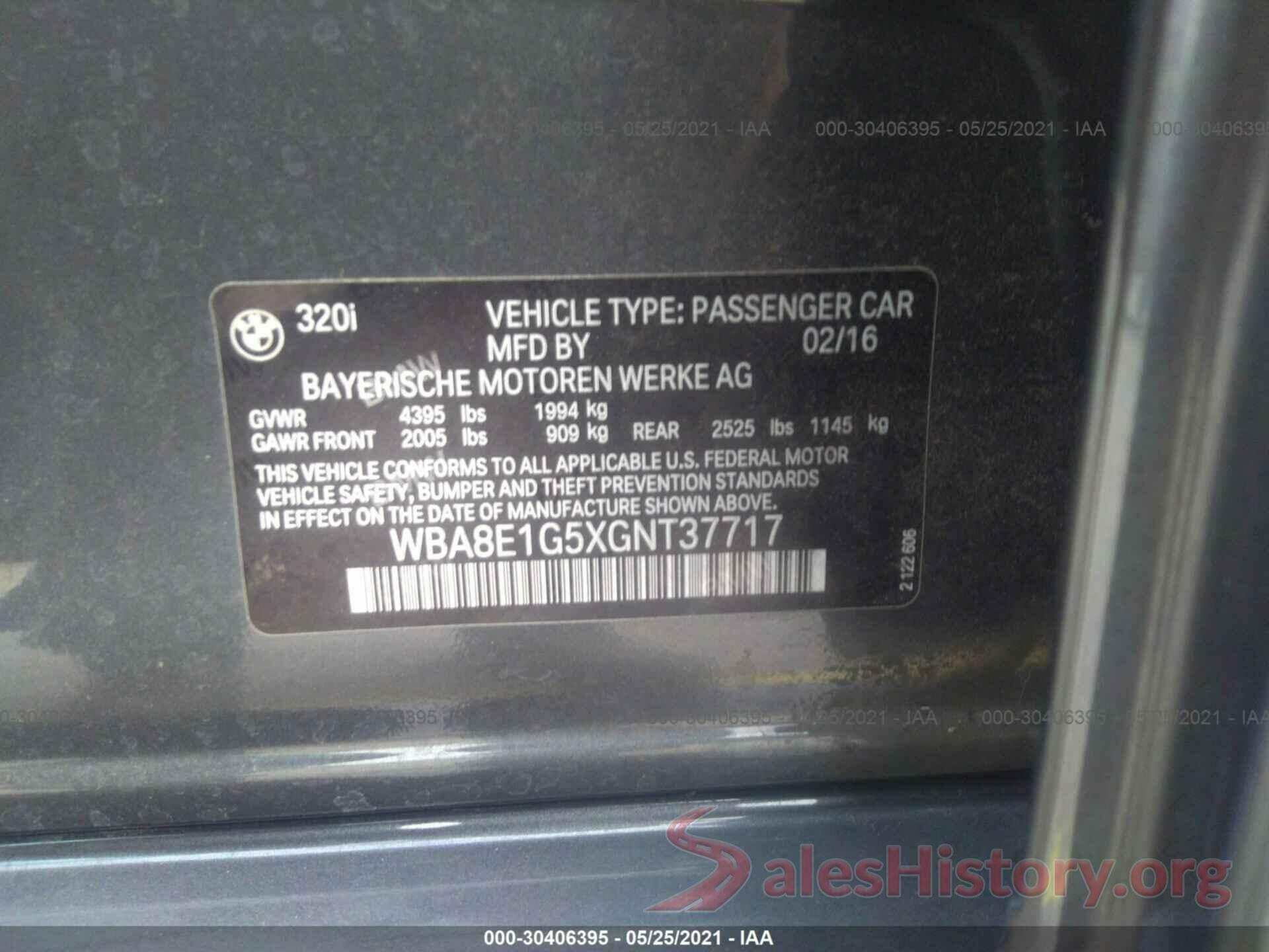 WBA8E1G5XGNT37717 2016 BMW 3 SERIES