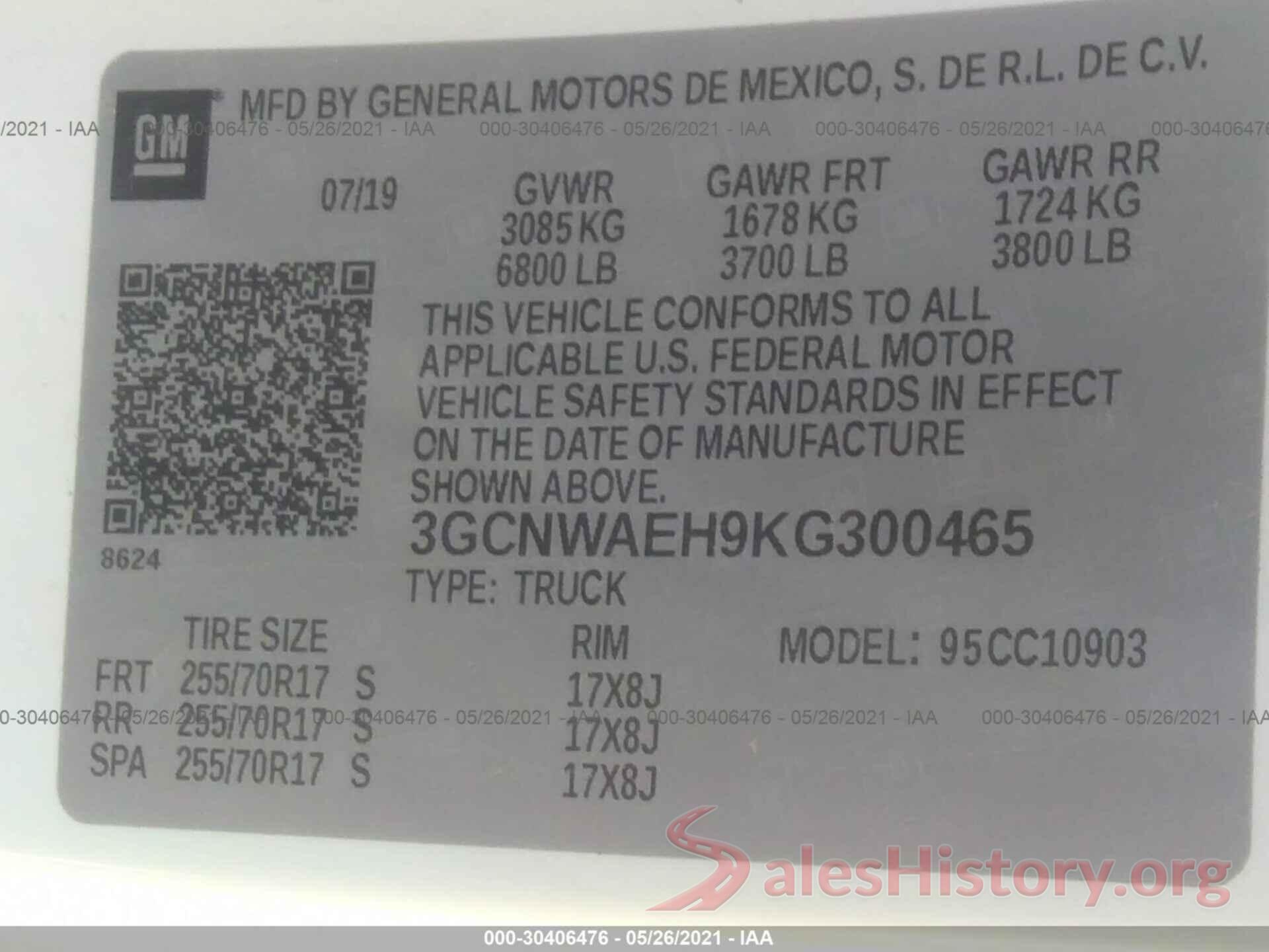 3GCNWAEH9KG300465 2019 CHEVROLET SILVERADO 1500