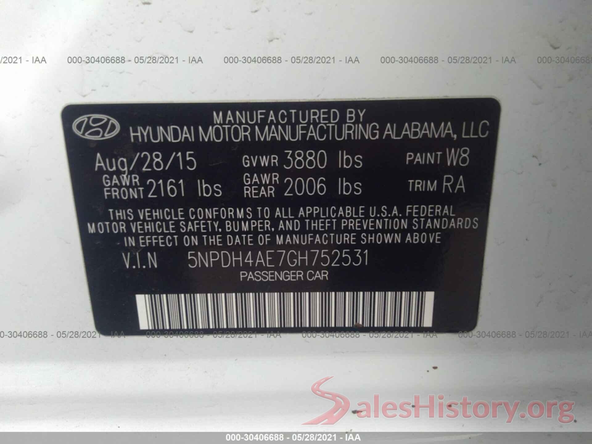 5NPDH4AE7GH752531 2016 HYUNDAI ELANTRA