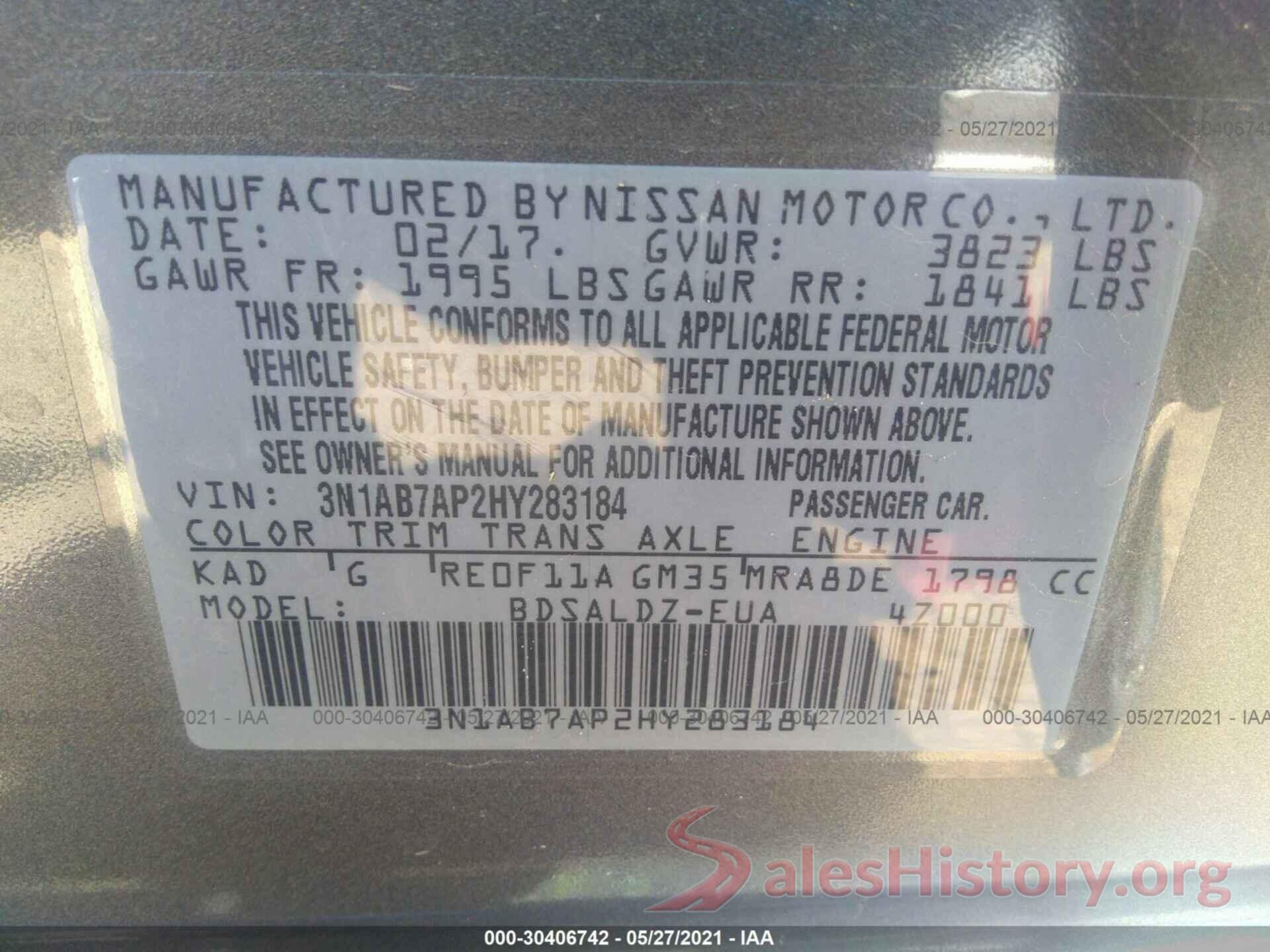 3N1AB7AP2HY283184 2017 NISSAN SENTRA