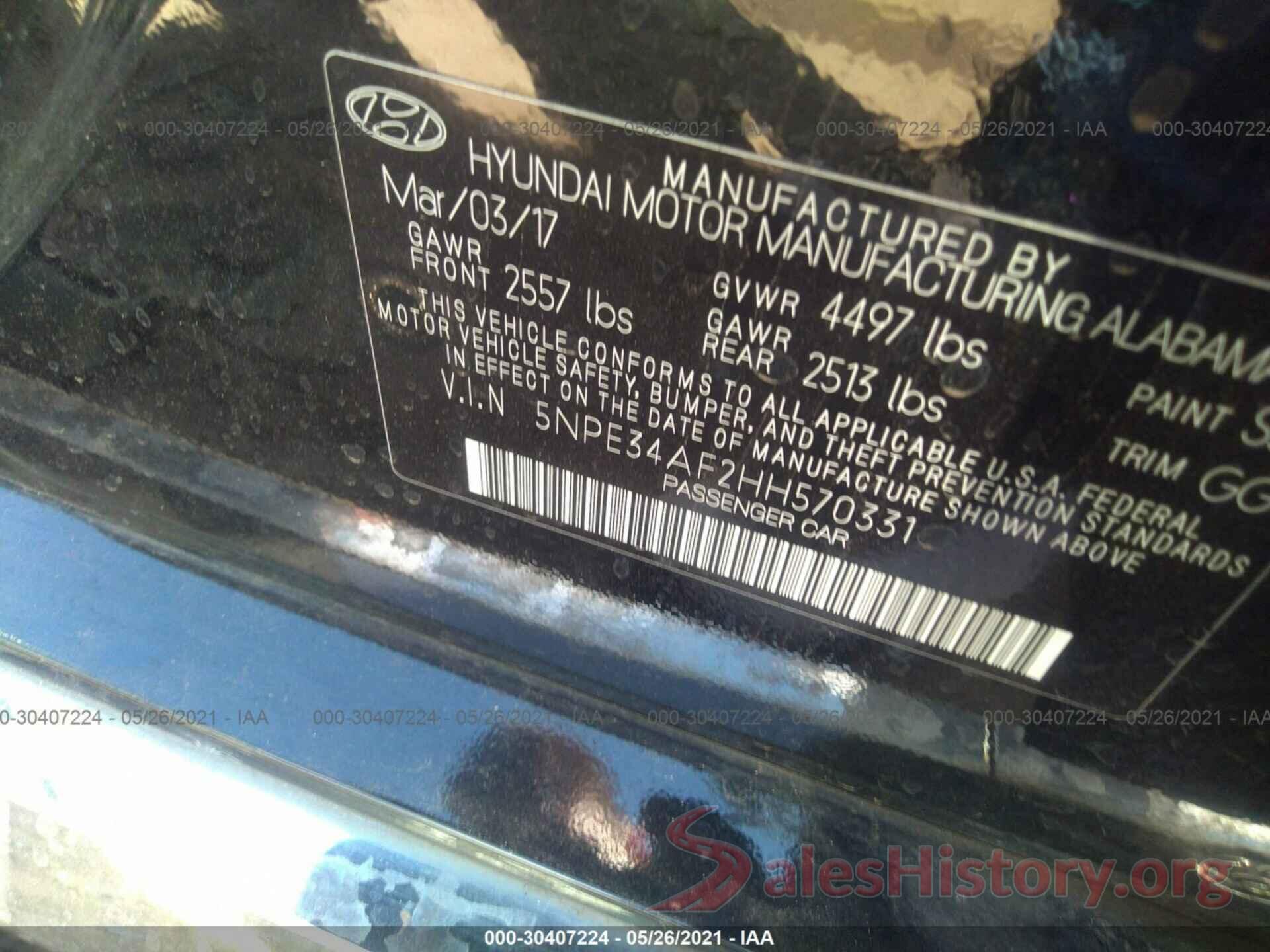 5NPE34AF2HH570331 2017 HYUNDAI SONATA