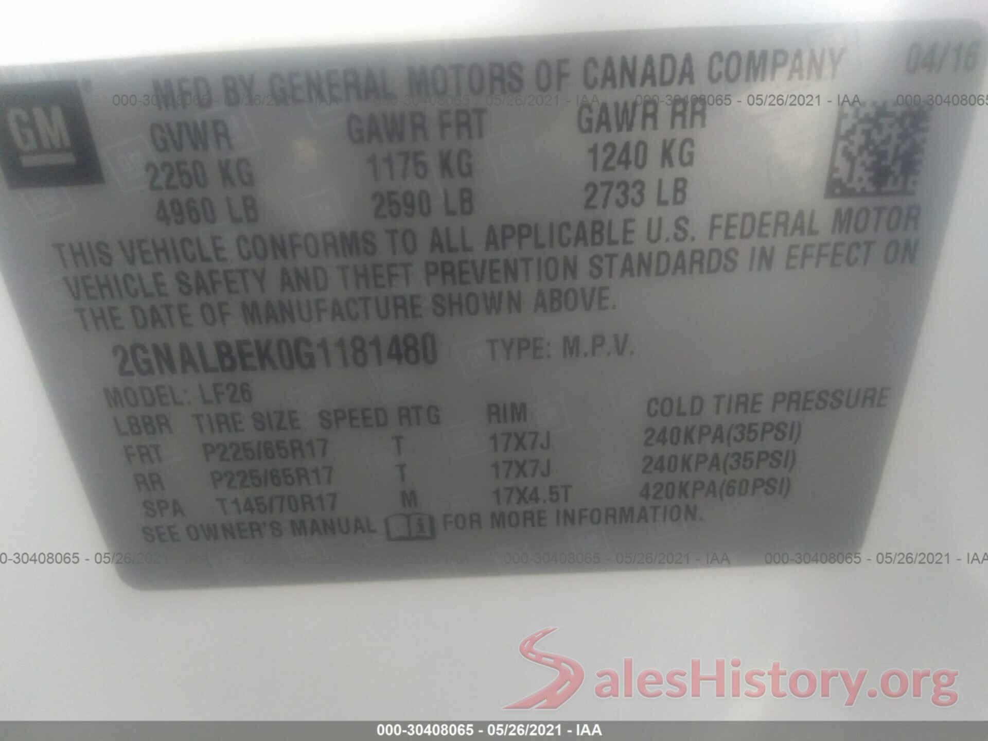 2GNALBEK0G1181480 2016 CHEVROLET EQUINOX