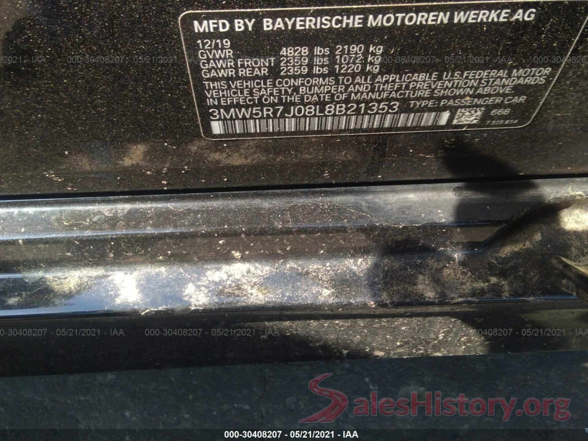 3MW5R7J08L8B21353 2020 BMW 3 SERIES