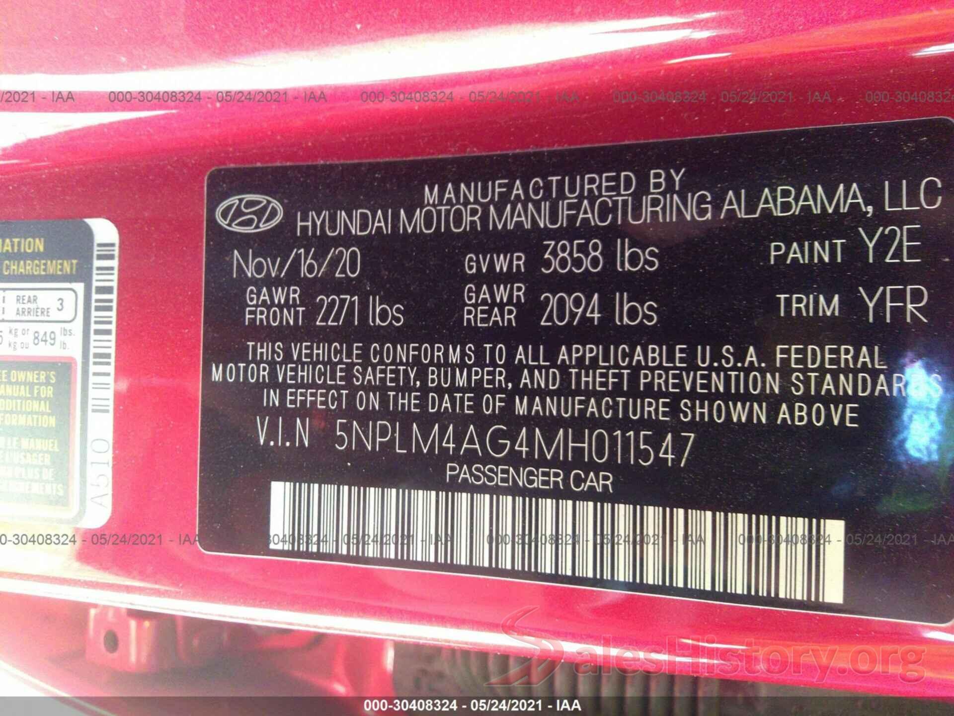 5NPLM4AG4MH011547 2021 HYUNDAI ELANTRA