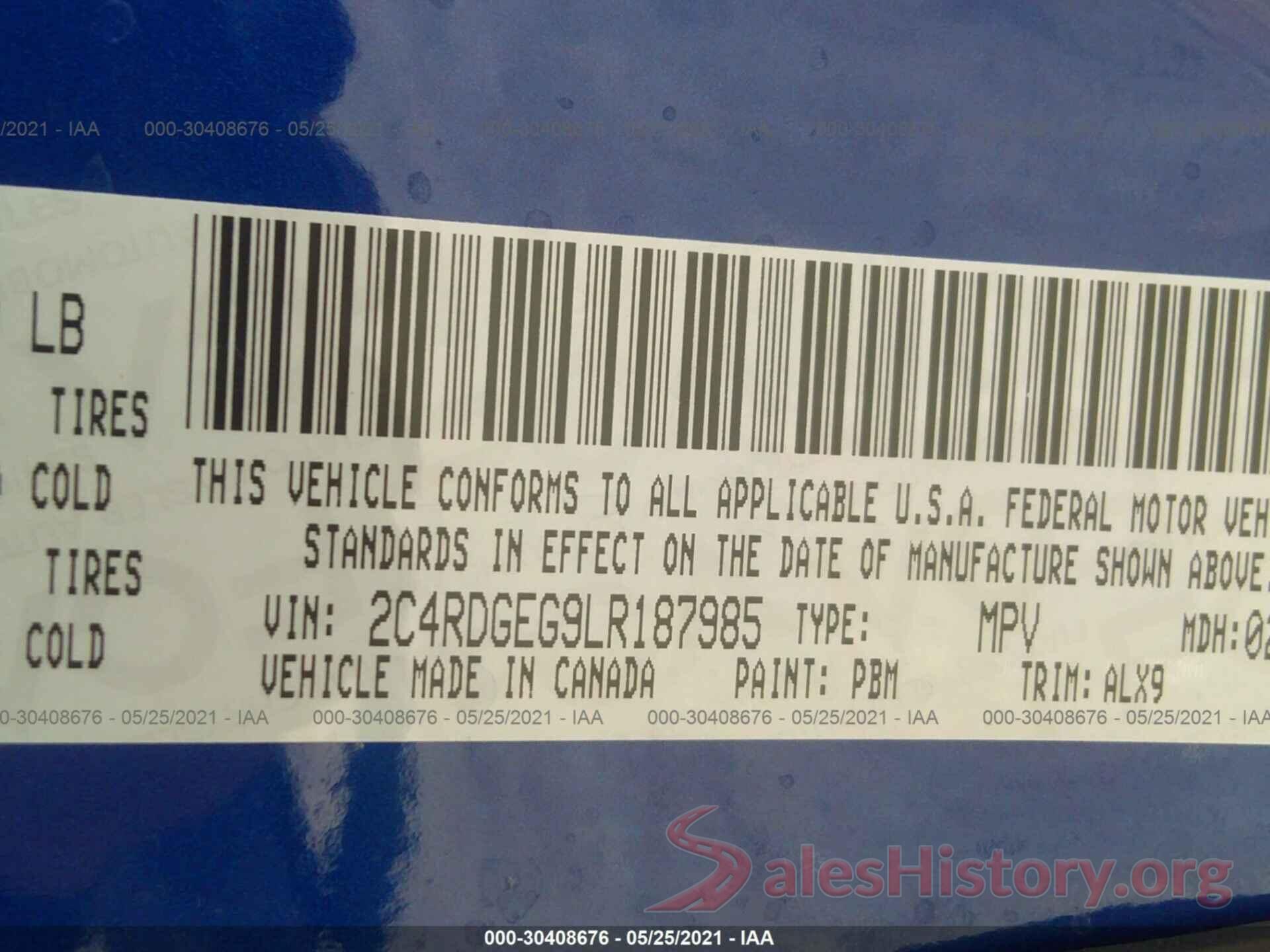 2C4RDGEG9LR187985 2020 DODGE GRAND CARAVAN