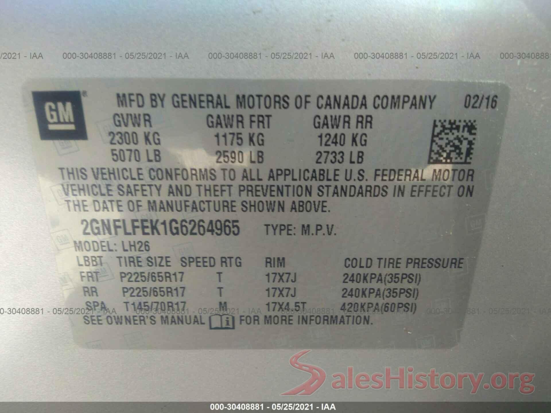 2GNFLFEK1G6264965 2016 CHEVROLET EQUINOX