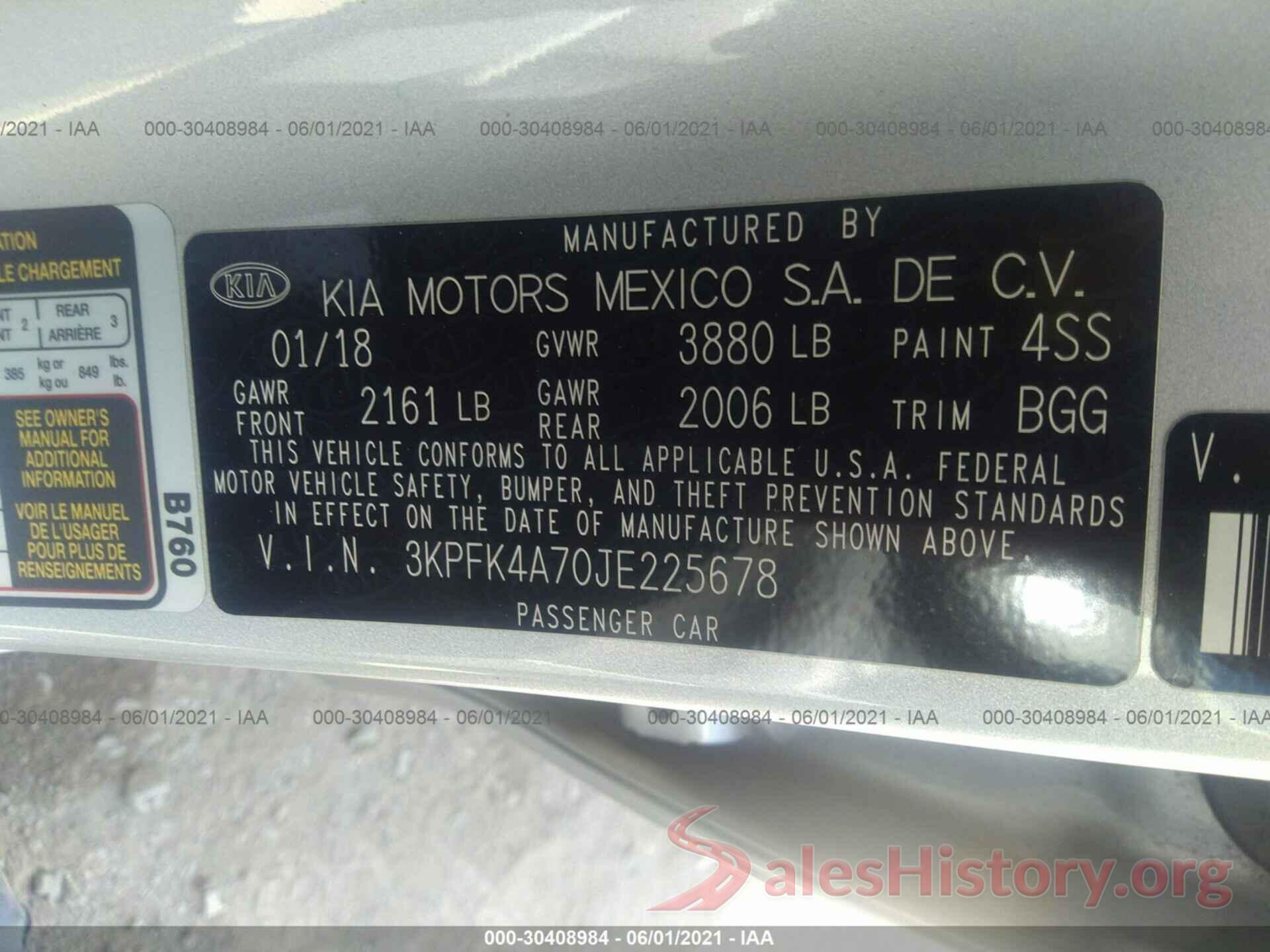 3KPFK4A70JE225678 2018 KIA FORTE