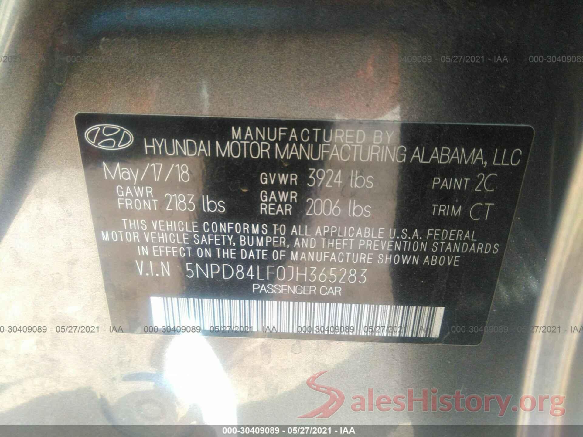 5NPD84LF0JH365283 2018 HYUNDAI ELANTRA