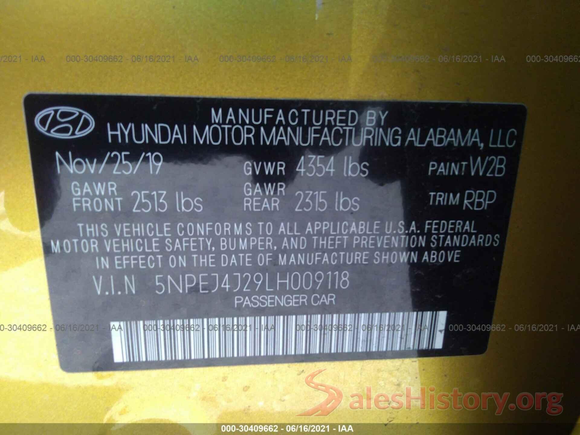 5NPEJ4J29LH009118 2020 HYUNDAI SONATA