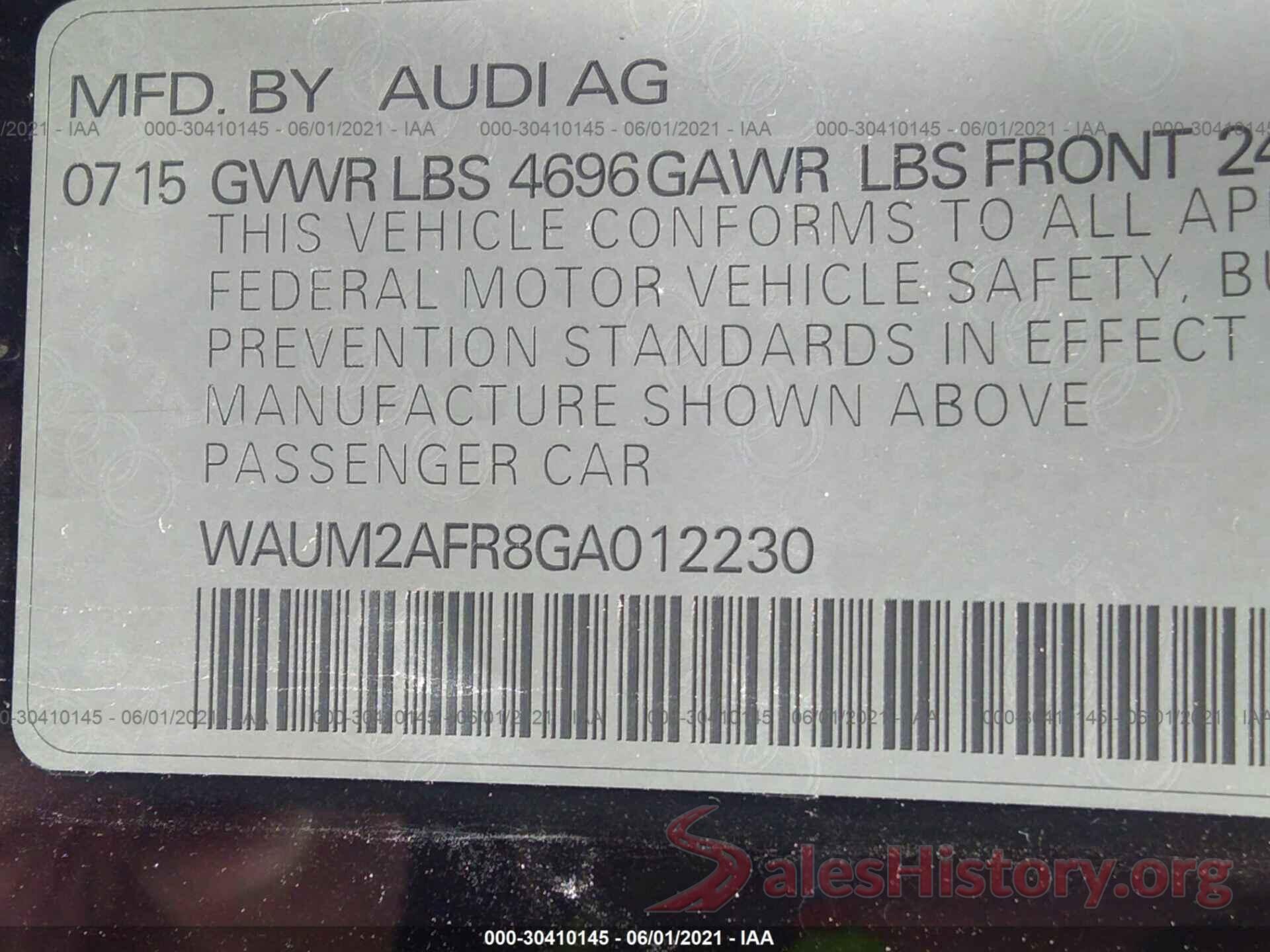 WAUM2AFR8GA012230 2016 AUDI A5