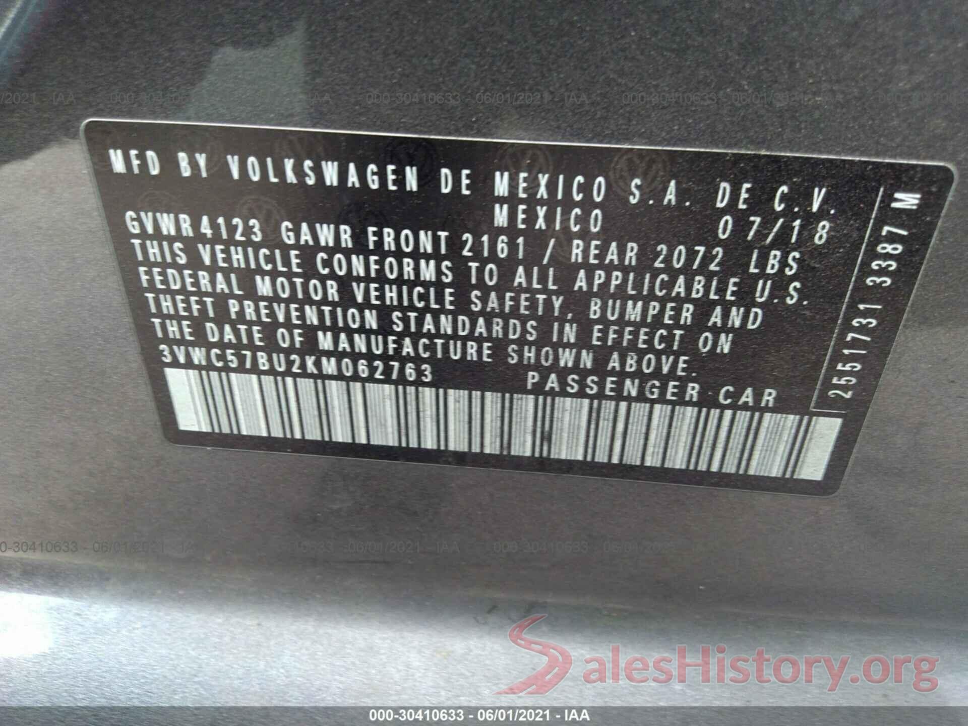 3VWC57BU2KM062763 2019 VOLKSWAGEN JETTA